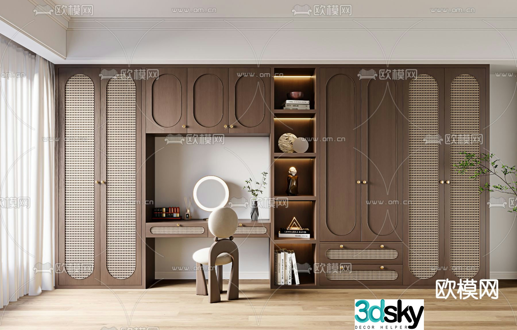 Medieval style wardrobe wardrobe integrated dressing table 3d model