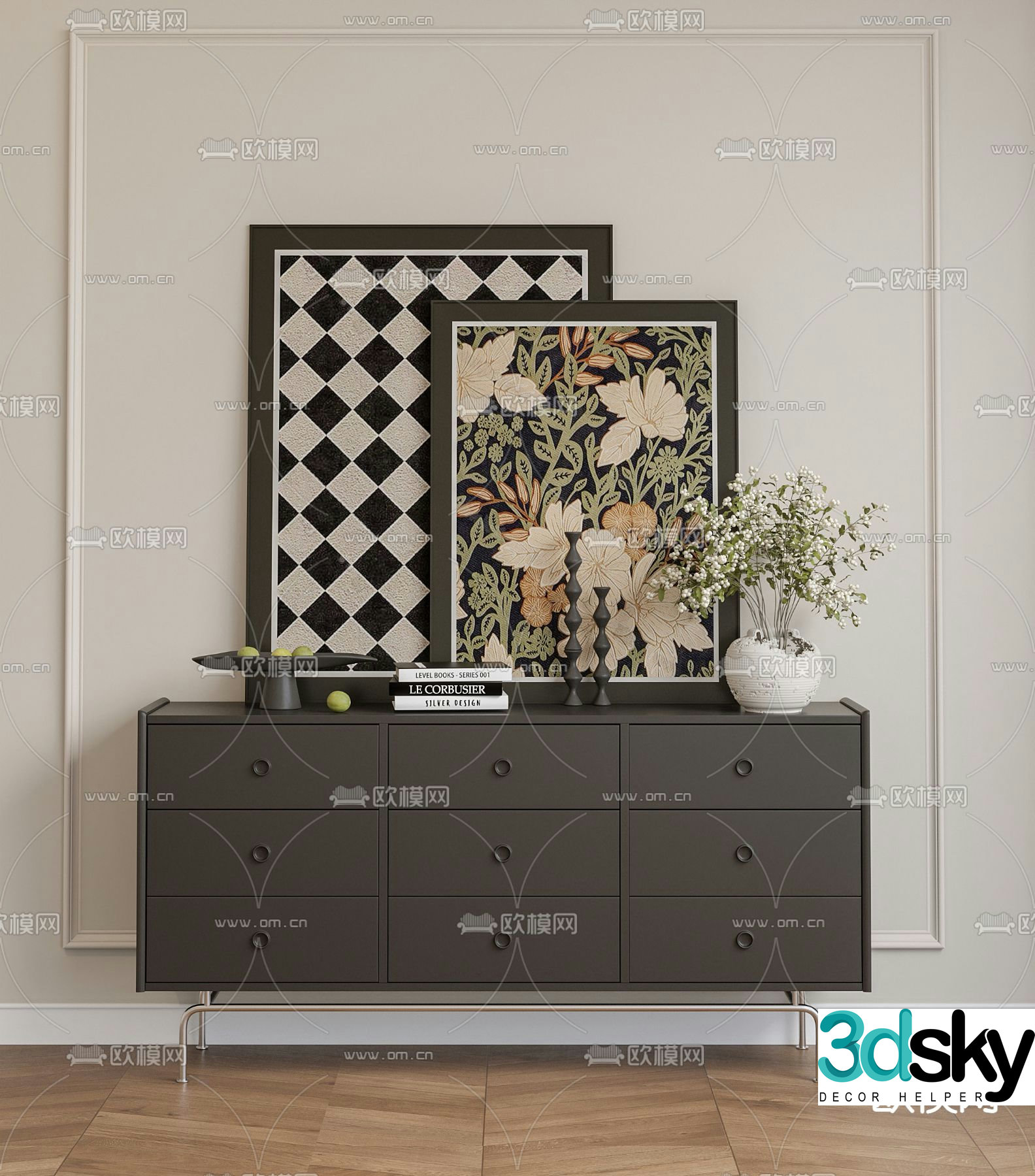 French side cabinet chest 3d model