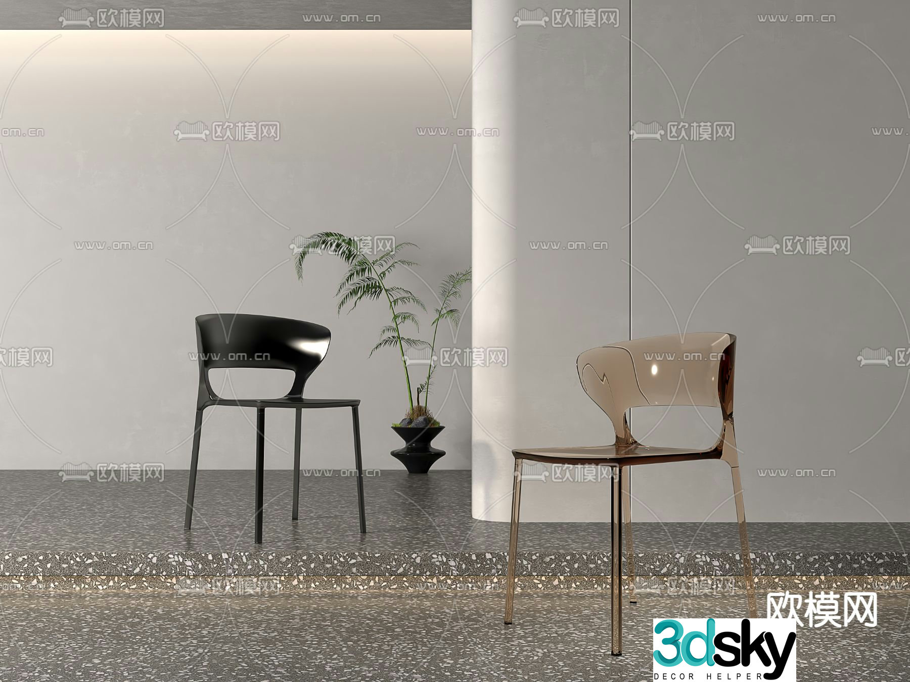 Transparent single chair dining chair chair 3d model