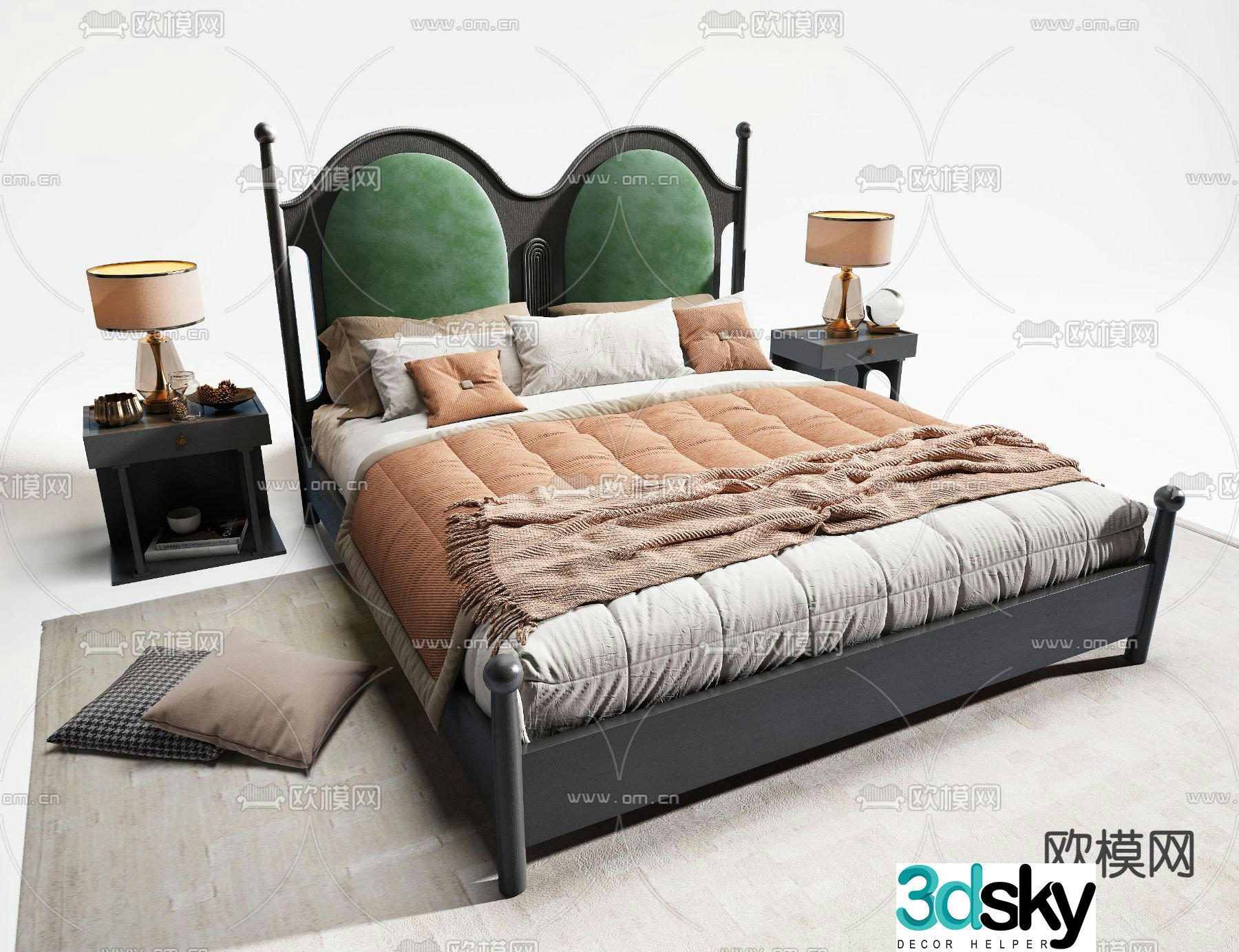 French double bed 3d model