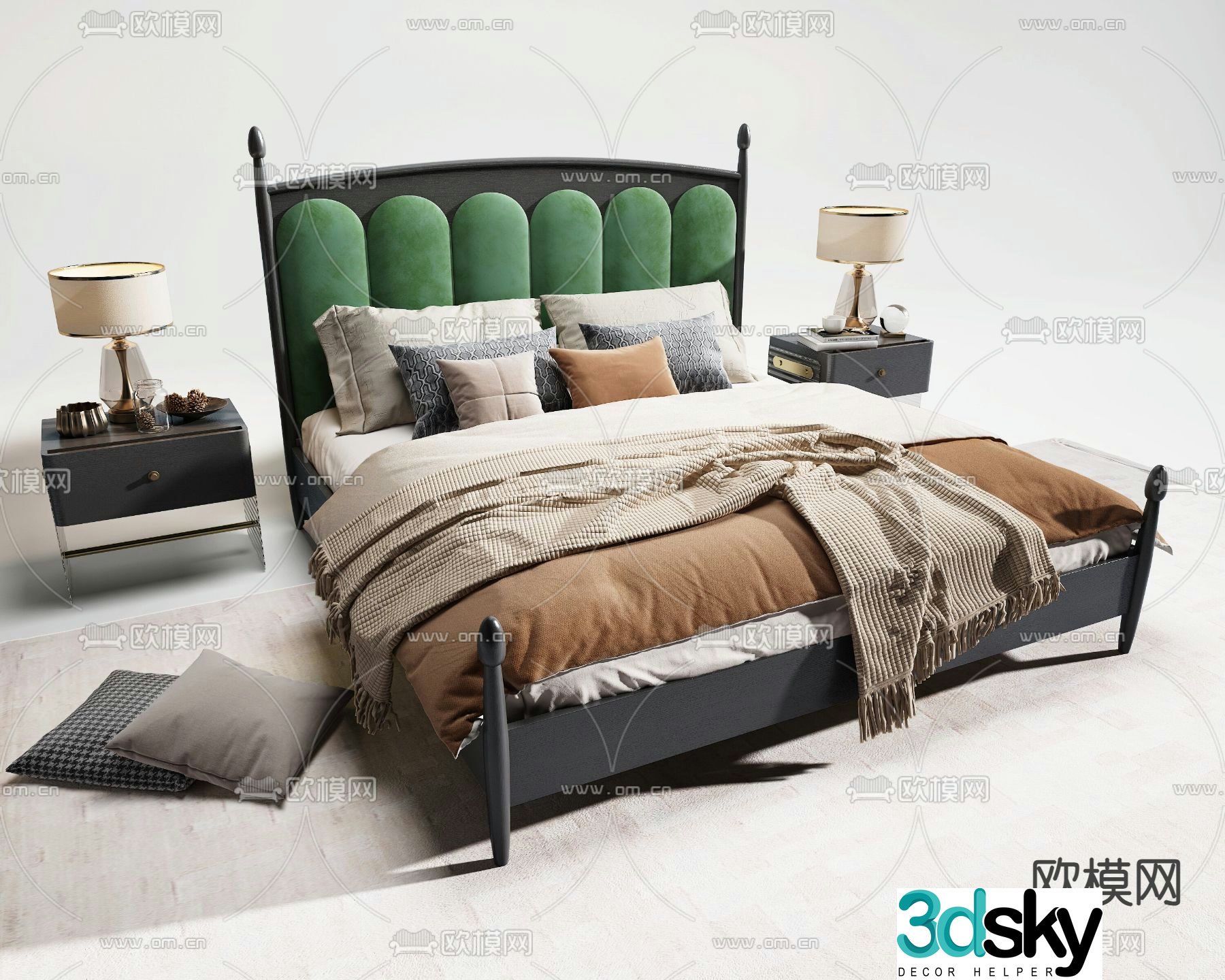 French double bed 3d model