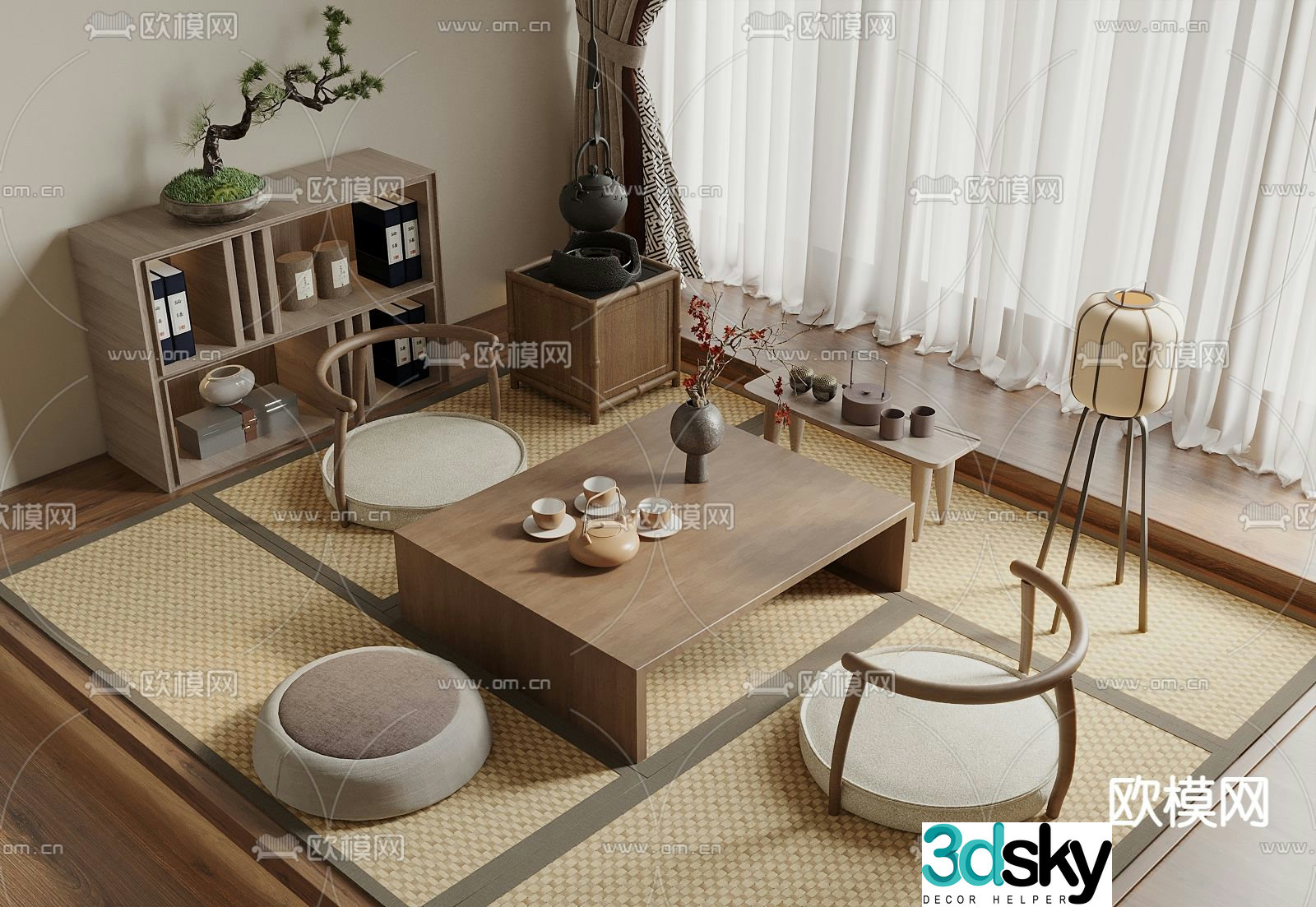 New Chinese-style tea room Tatami tea room 3D model