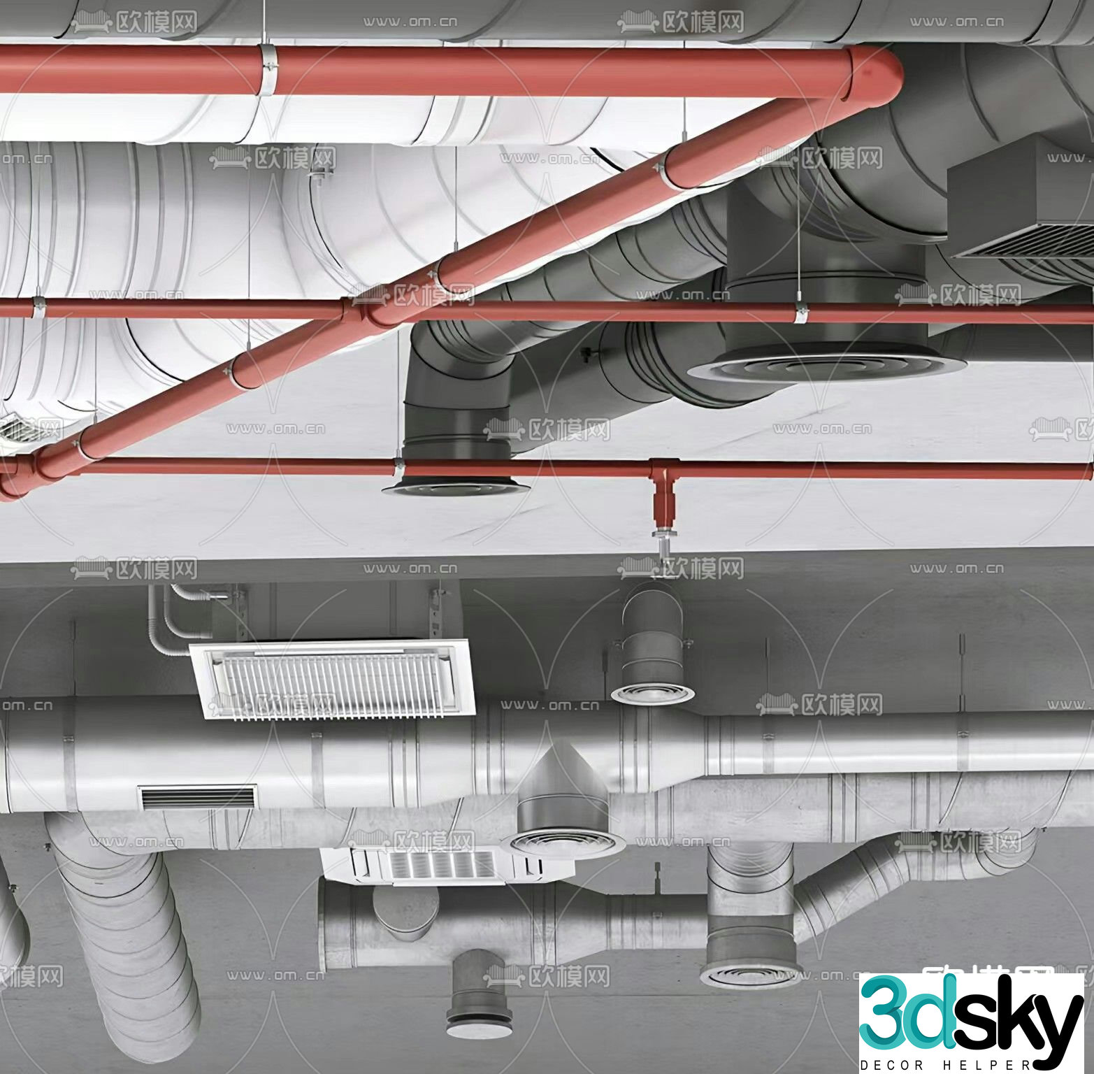 Industrial style ceiling ceiling ventilation duct 3d model