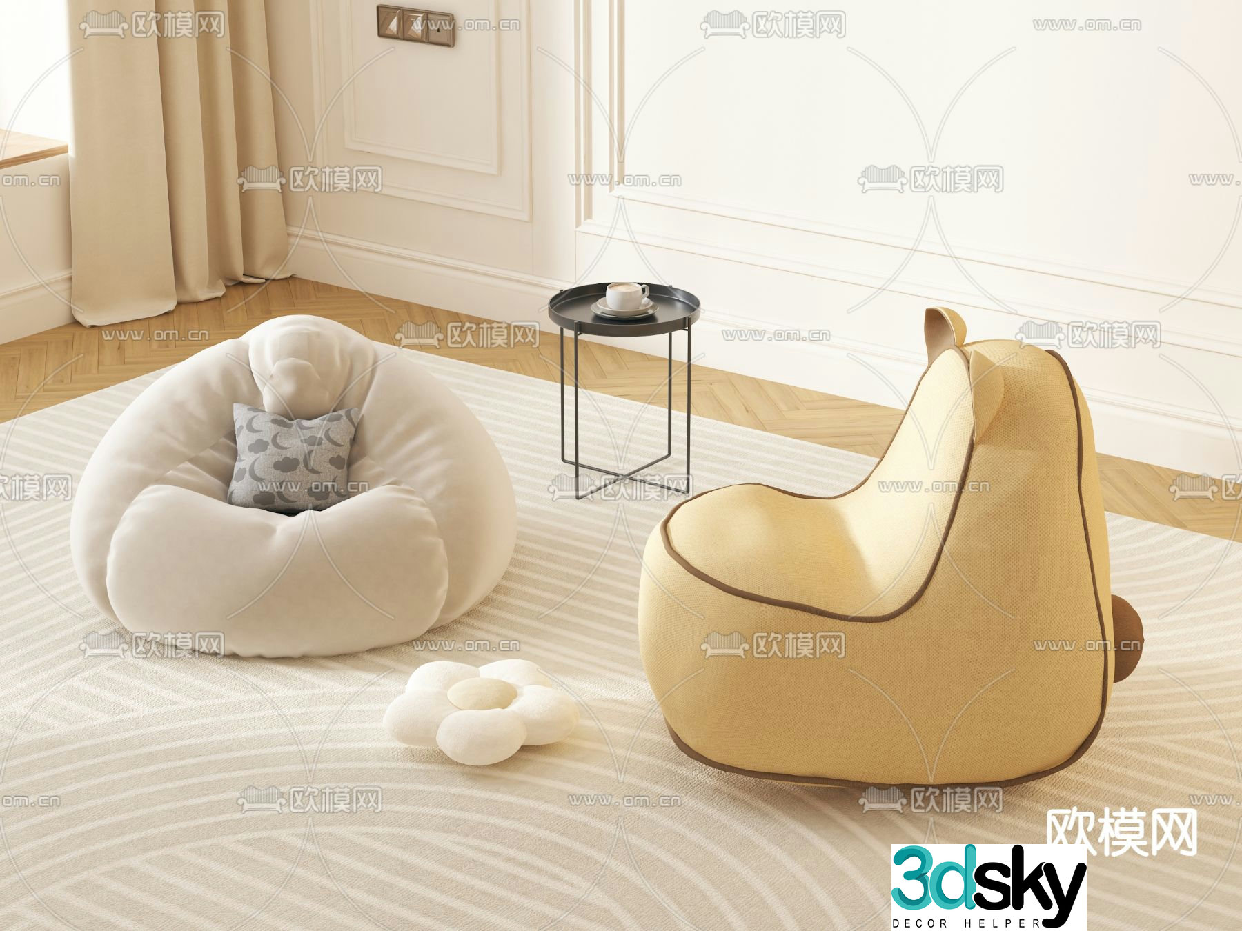 Cream style sofa lazy sofa 3d model