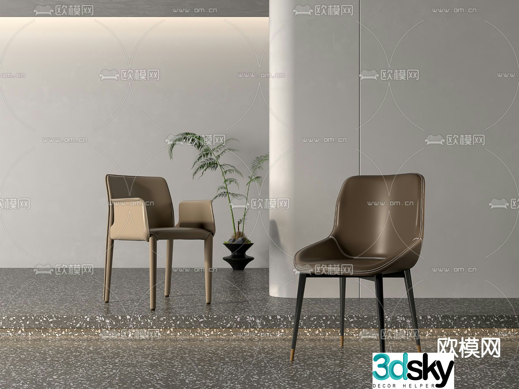 Modern chair leather chair dining chair 3d model