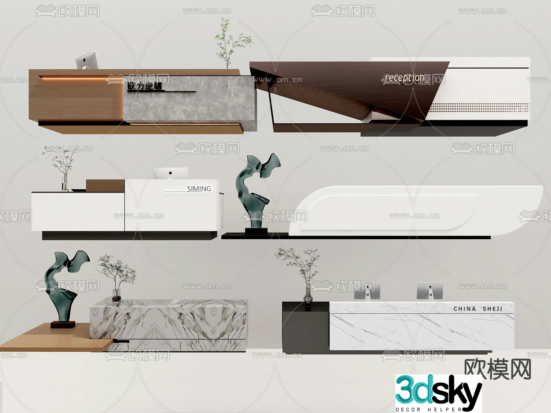 Reception desk company bar information desk front desk 3d model