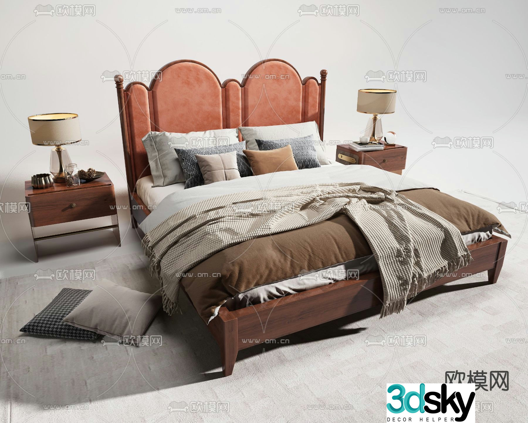 American double bed 3d model