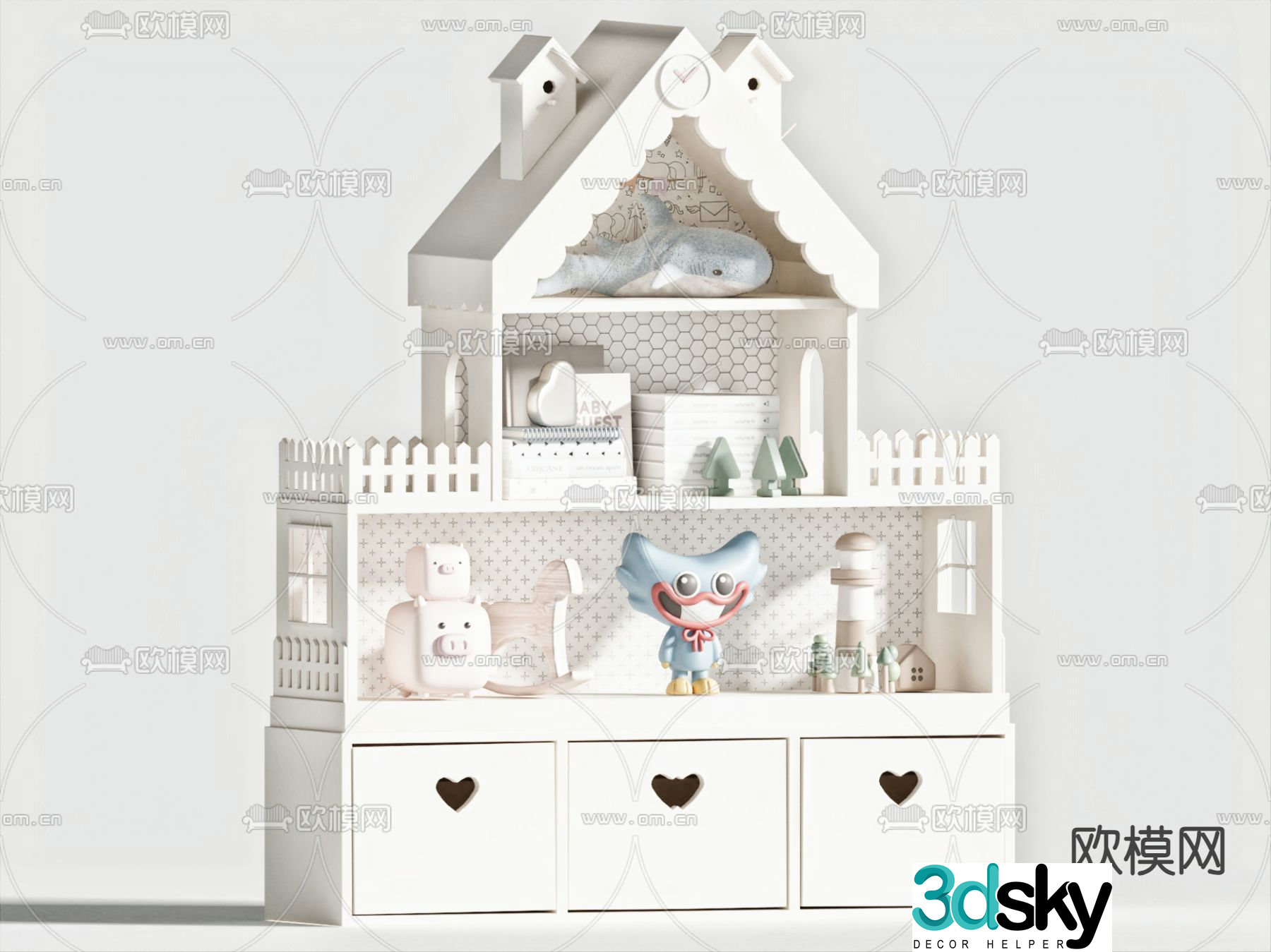 Cream style children’s cabinet toy cabinet shelf 3D model