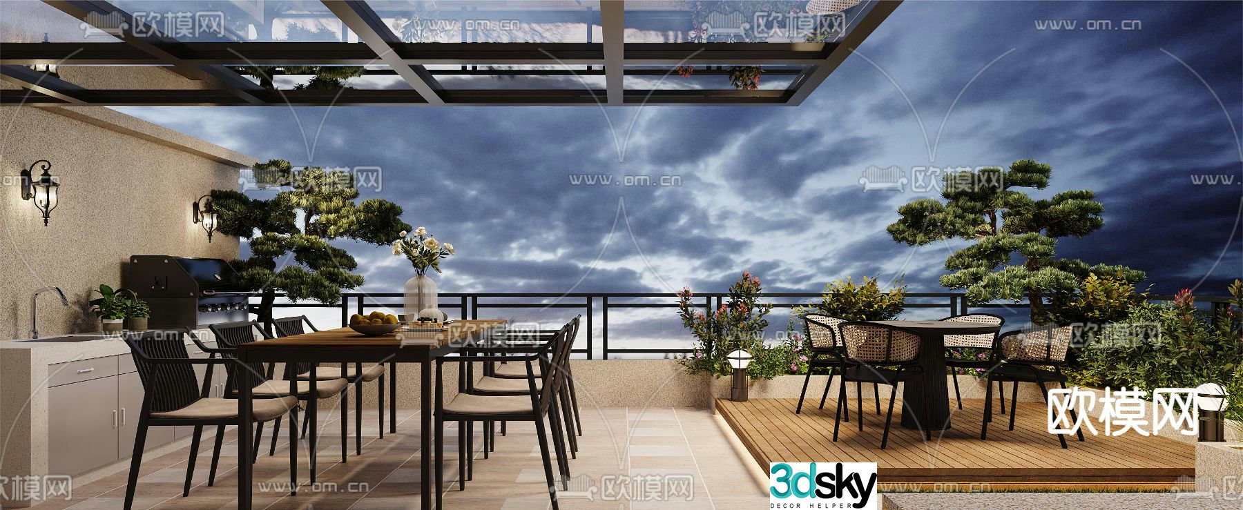 Villa terrace roof garden 3d model