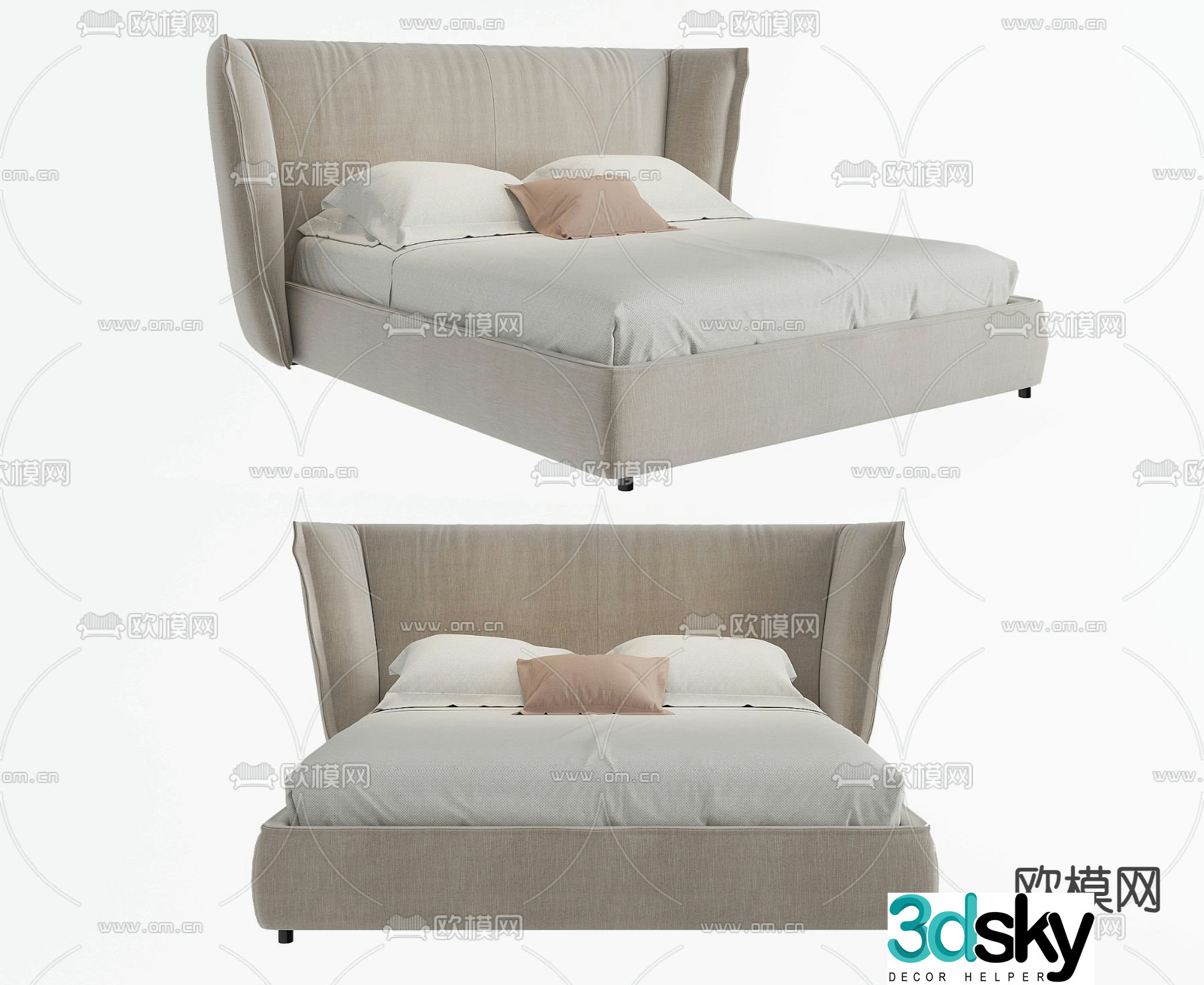 Modern double bed 3d model