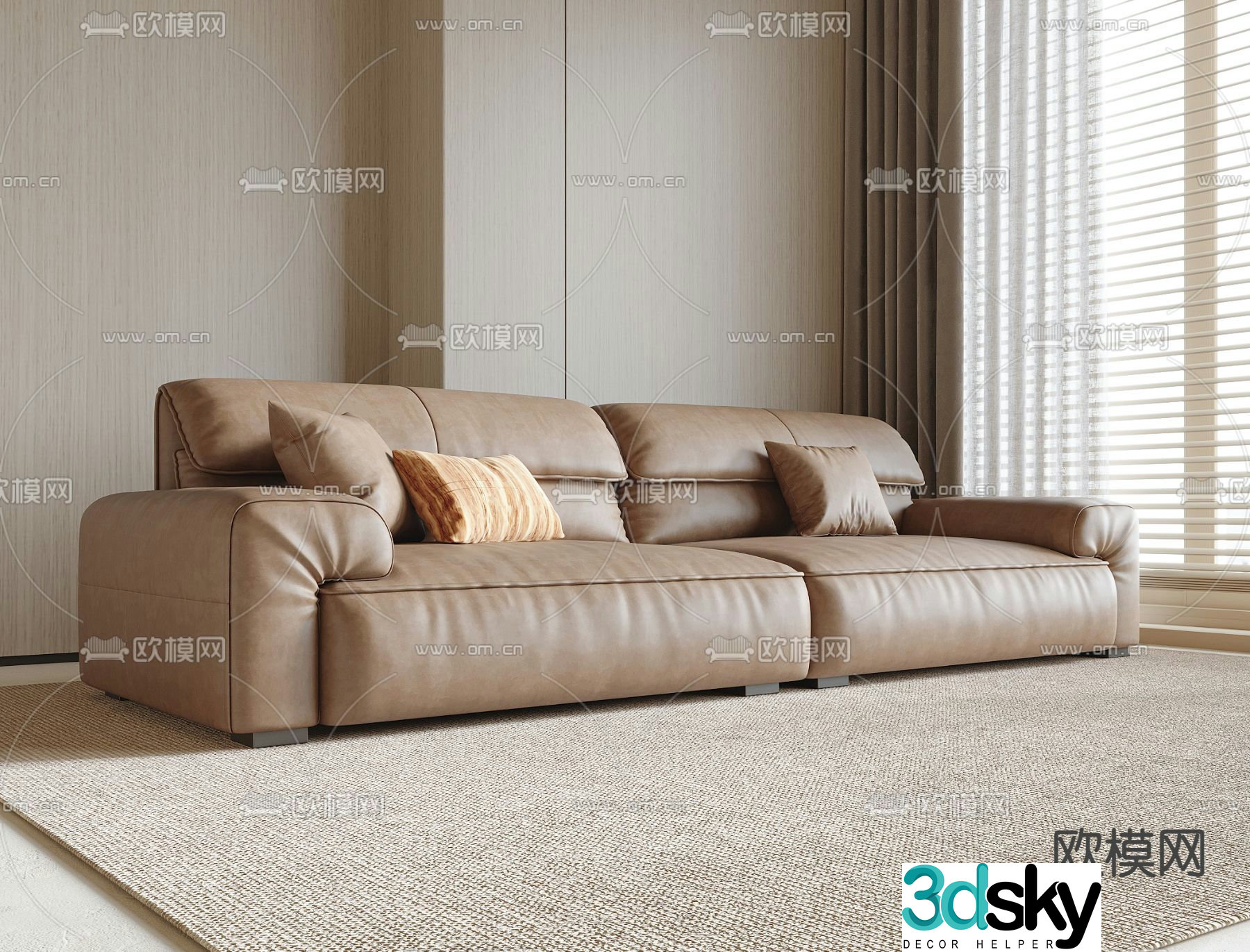 Double sofa leather sofa 3d model