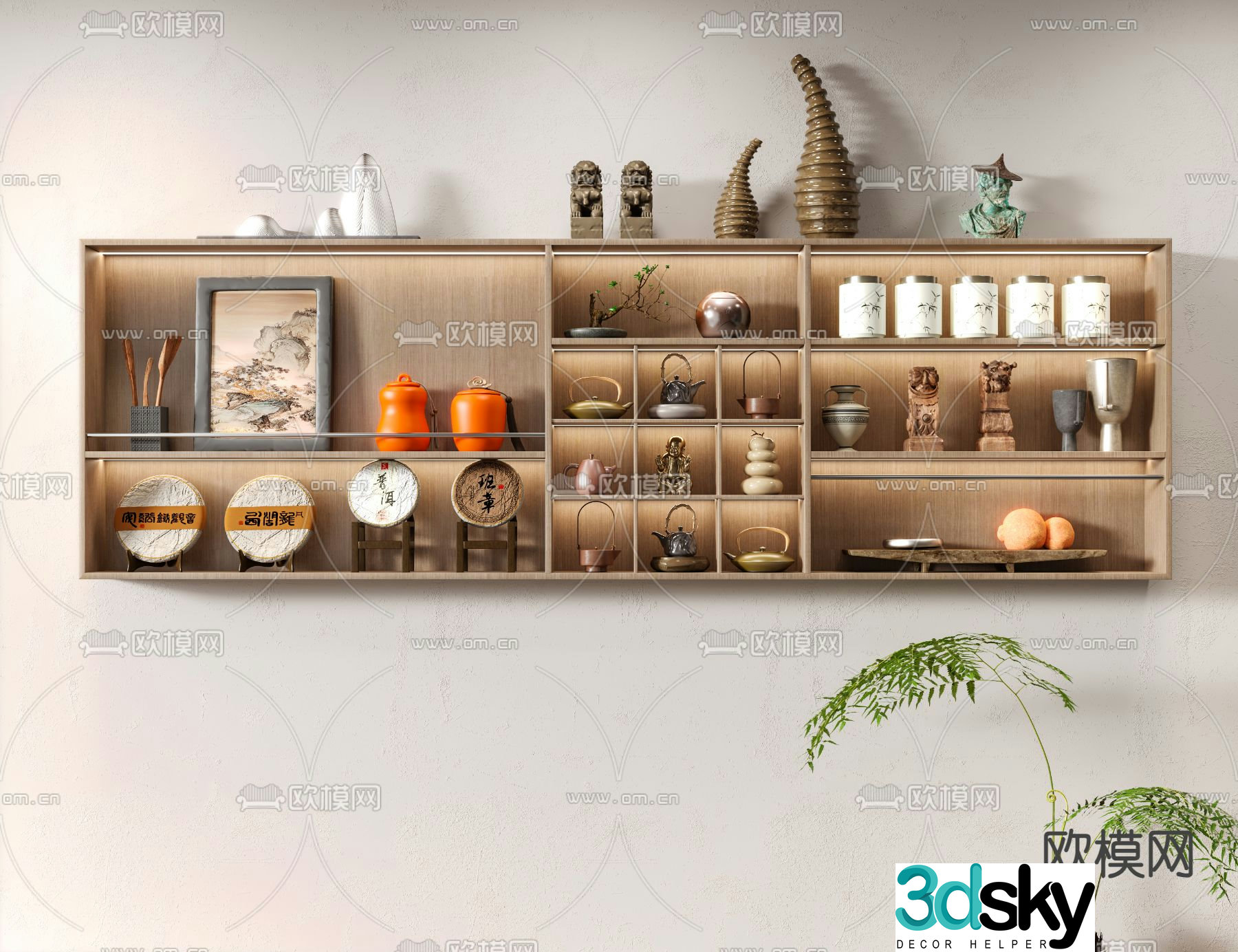 New Chinese style tea set tea cup tea cake 3d model