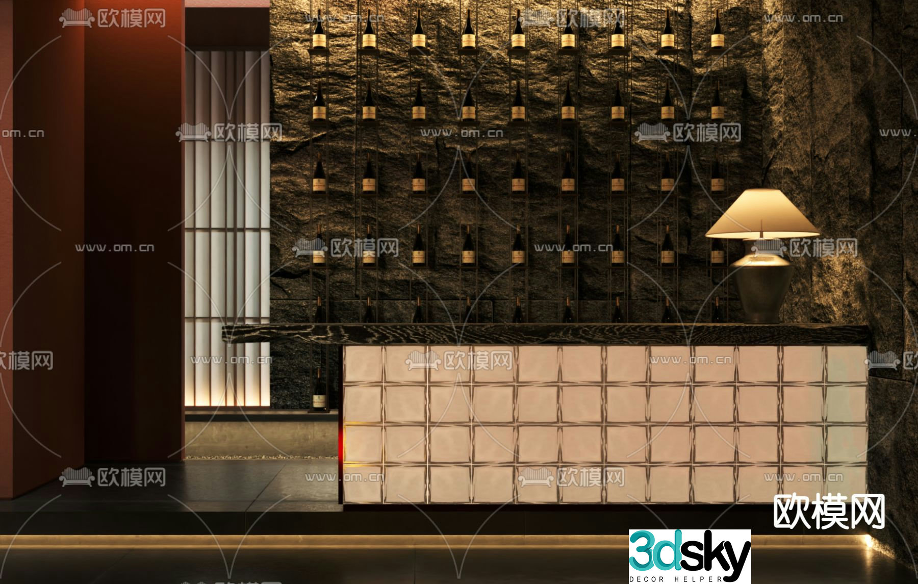 Wabi Sabi front desk reception desk service desk wine rack 3d model