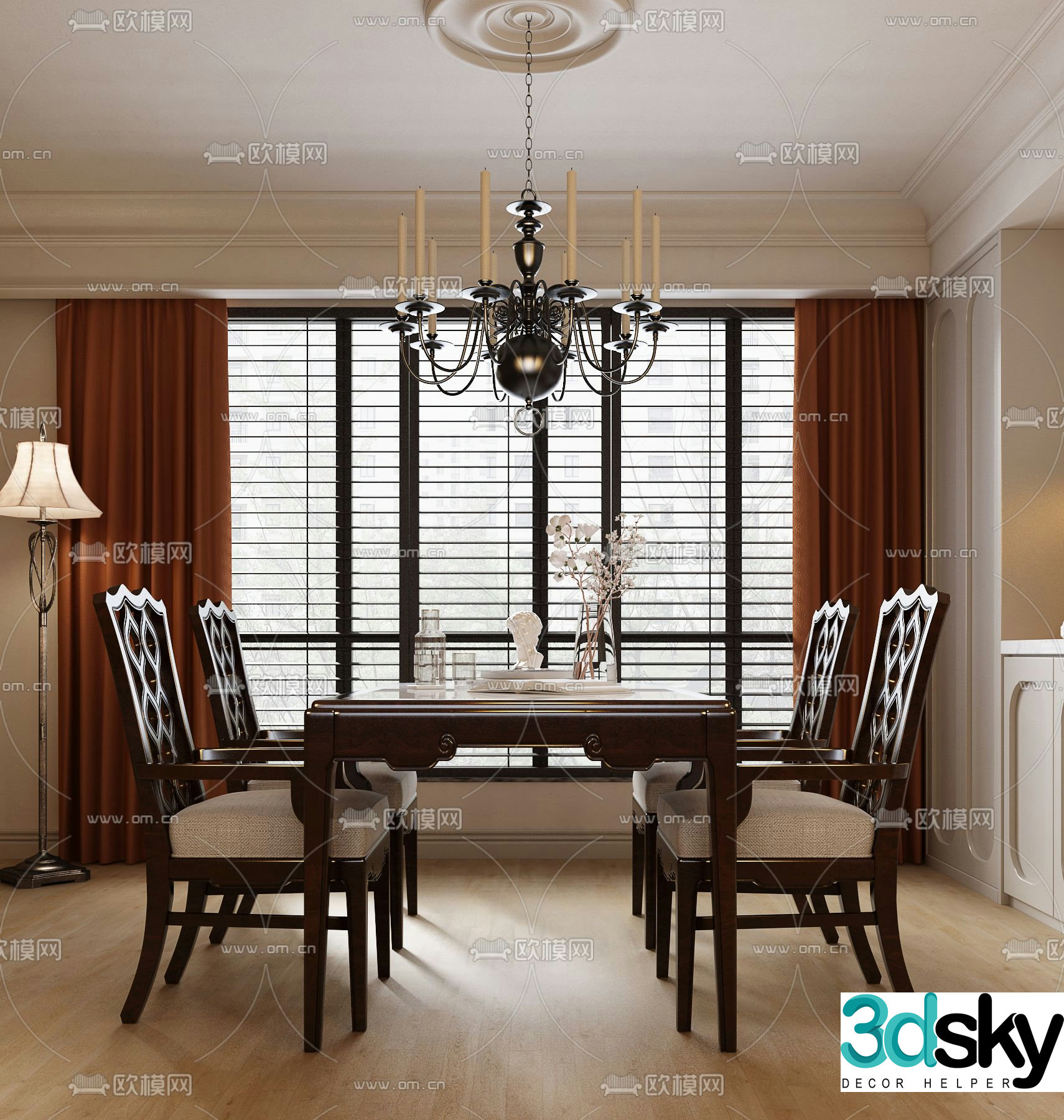 American dining table and chairs 3d model