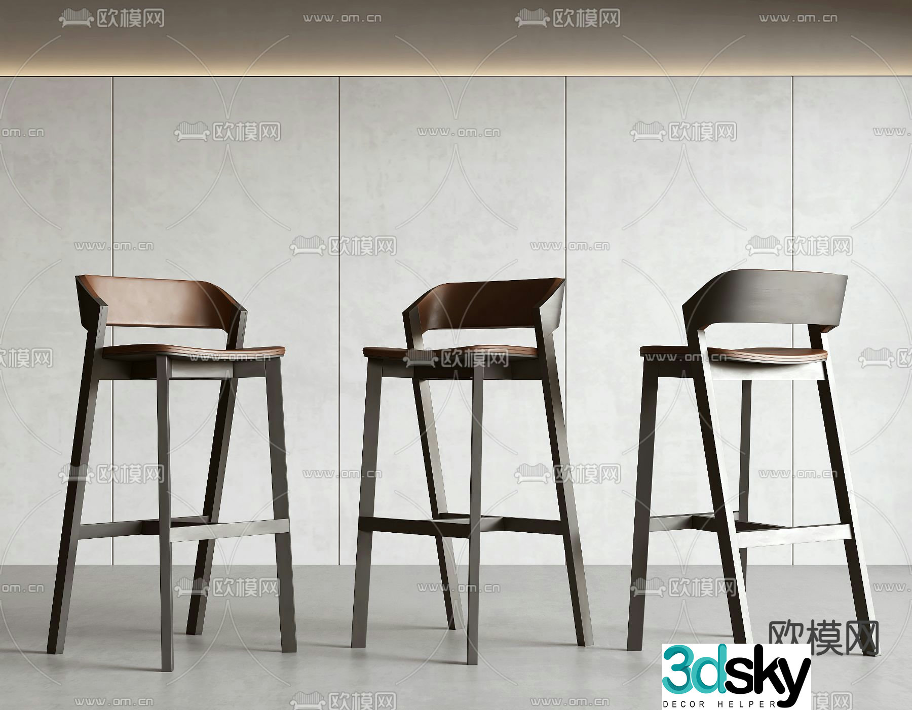 New Chinese Bar Stool Bar Stool High Stool 3D Model