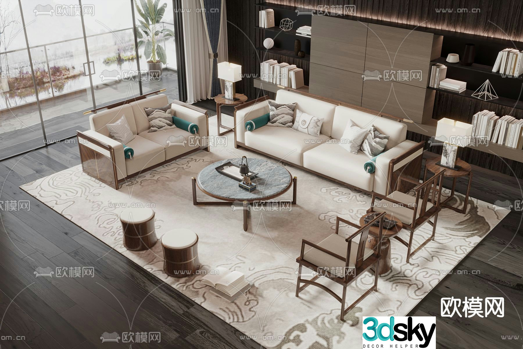 New Chinese style sofa modular sofa 3d model