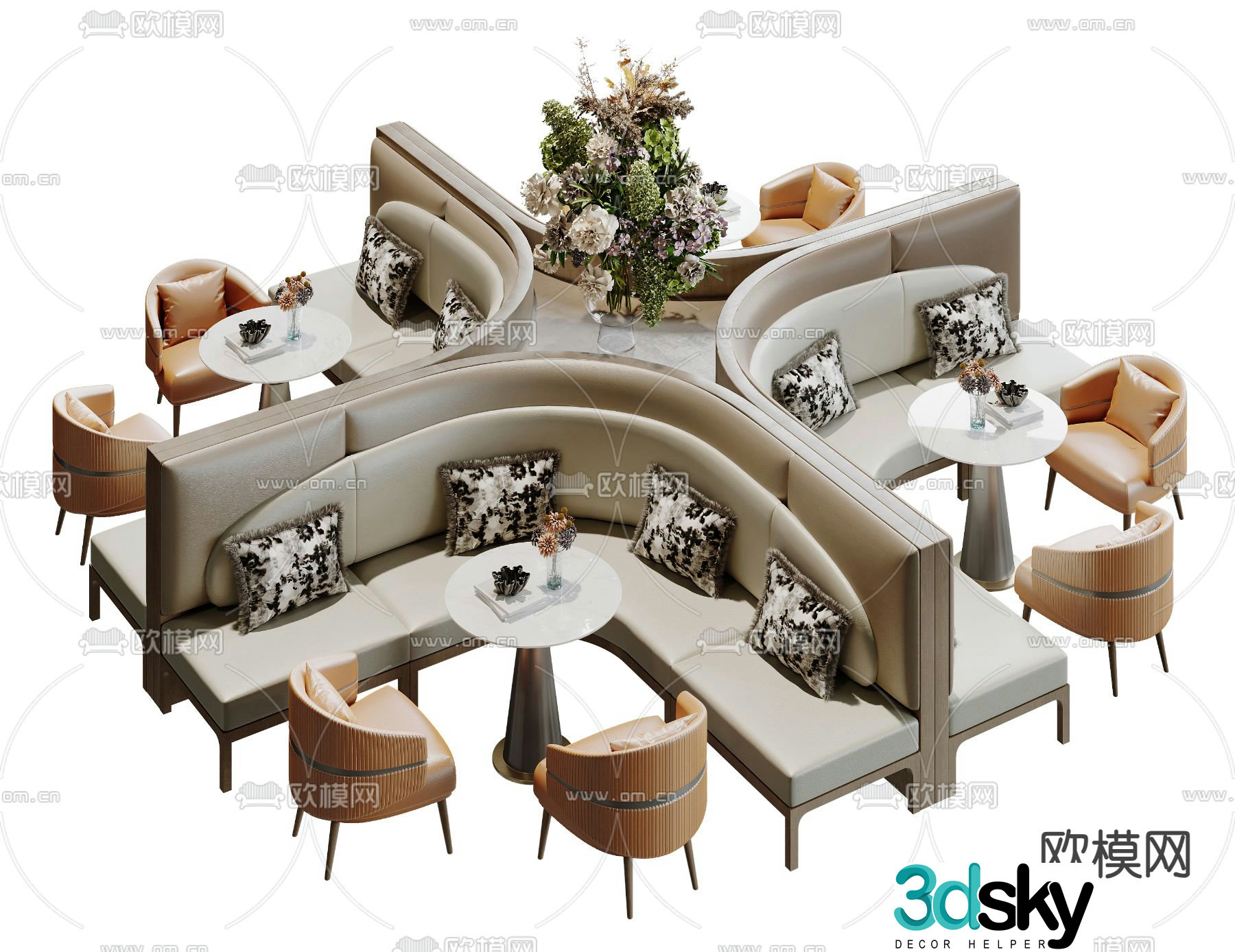 Card seat sofa restaurant card seat curved card seat 3d model