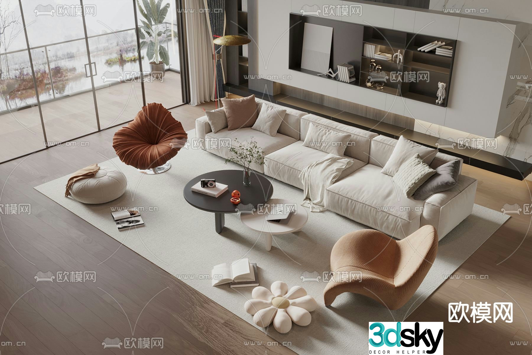 Cream style sofa modular sofa 3d model