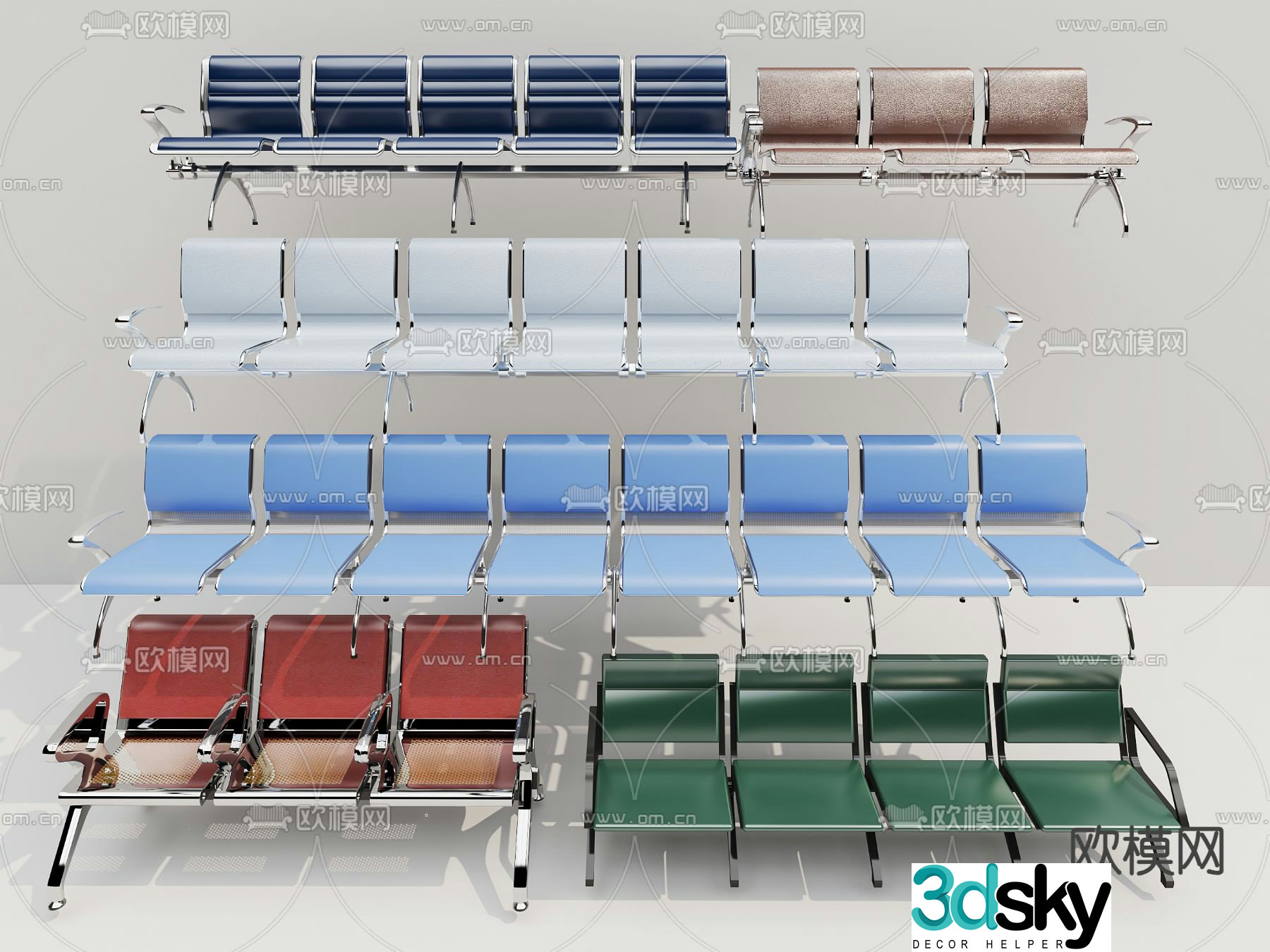 Public seats waiting chairs row seats 3d model