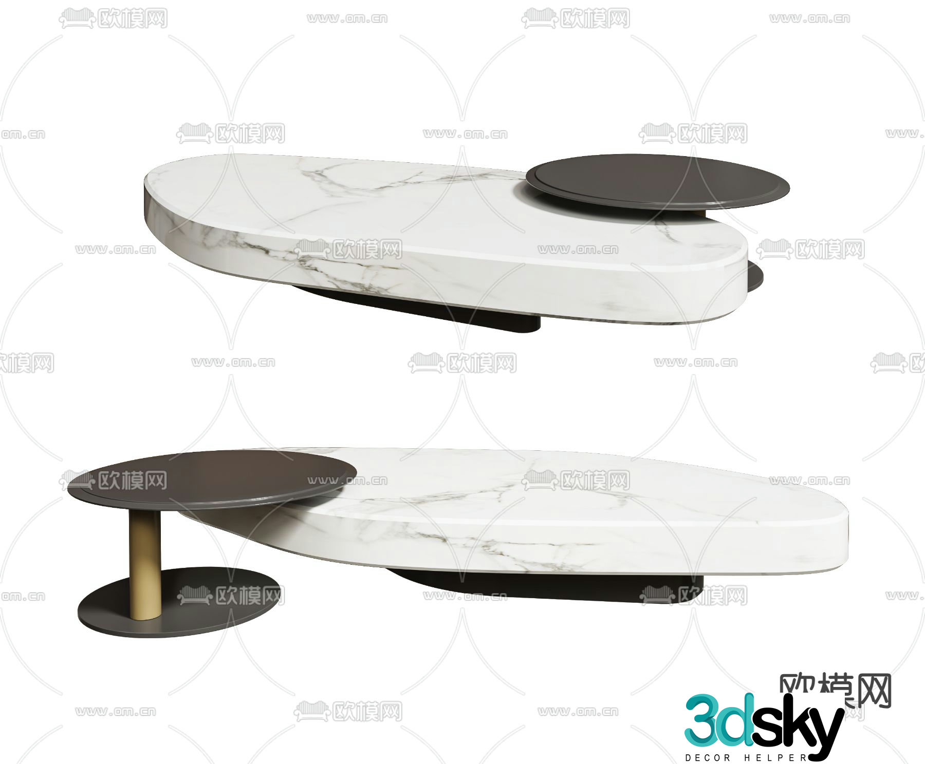 Marble coffee table mother-in-law coffee table 3d model