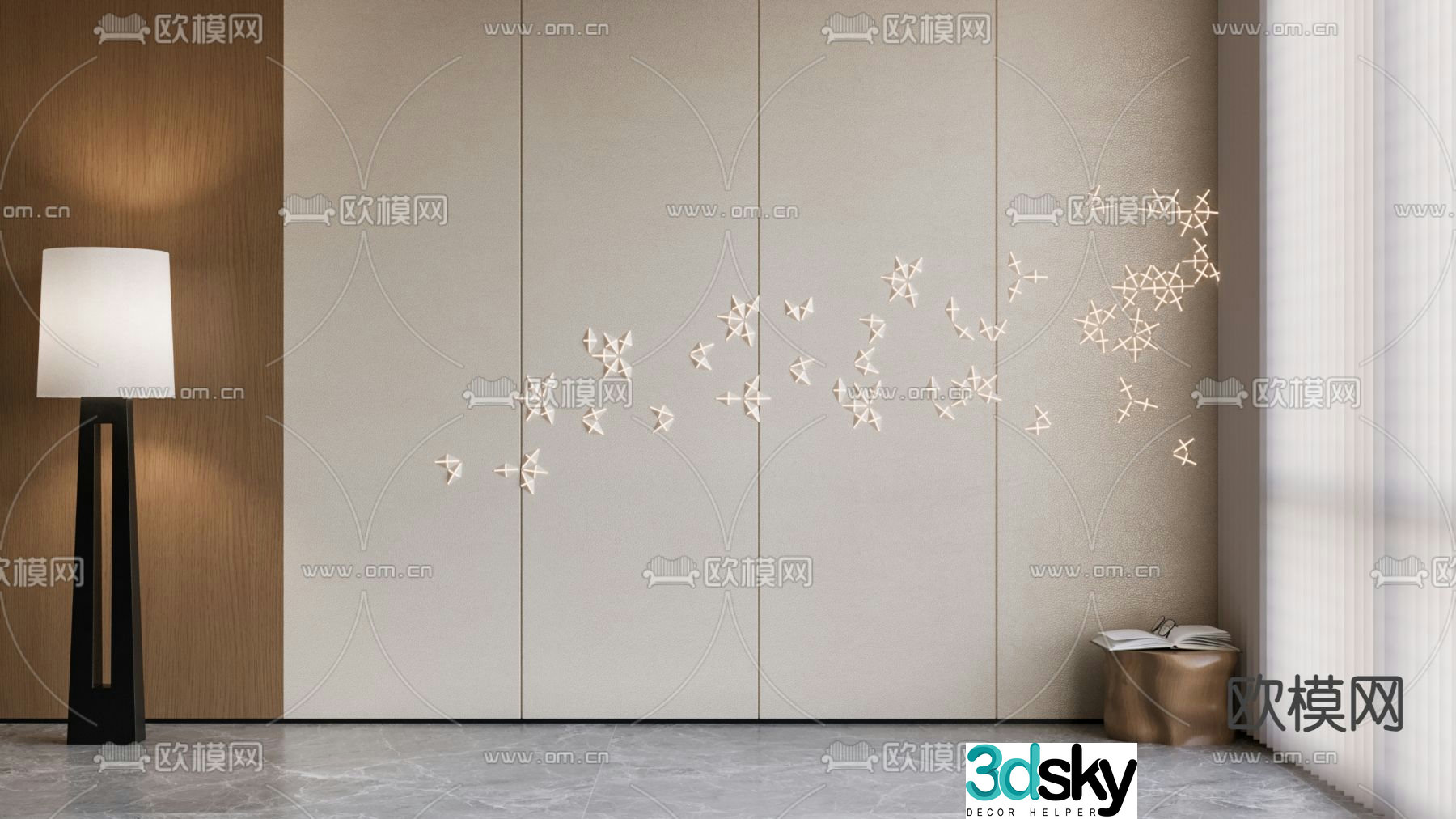 New Chinese leather carving background wall glowing relief hard package 3D model