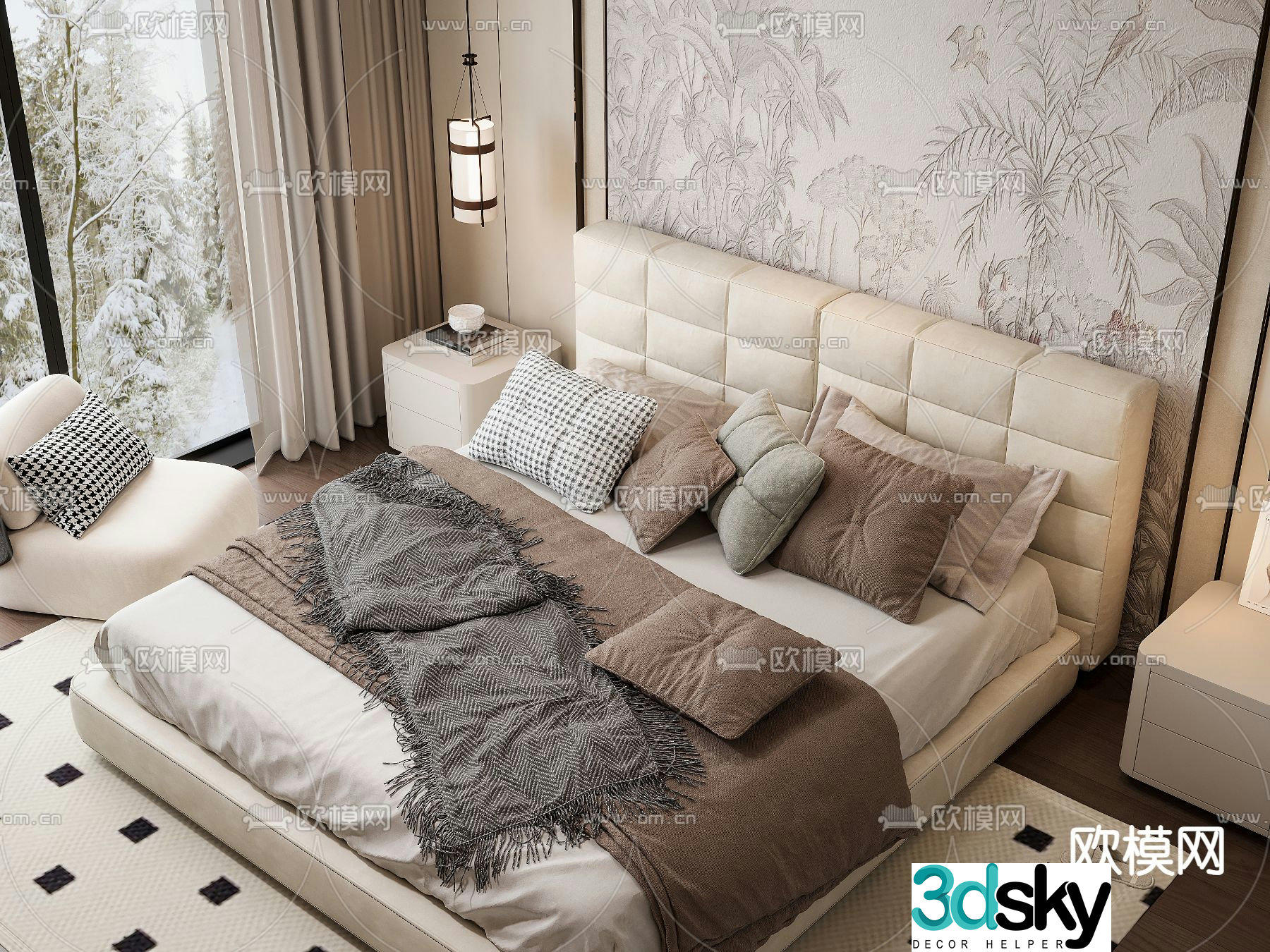 Leather double bed 3d model