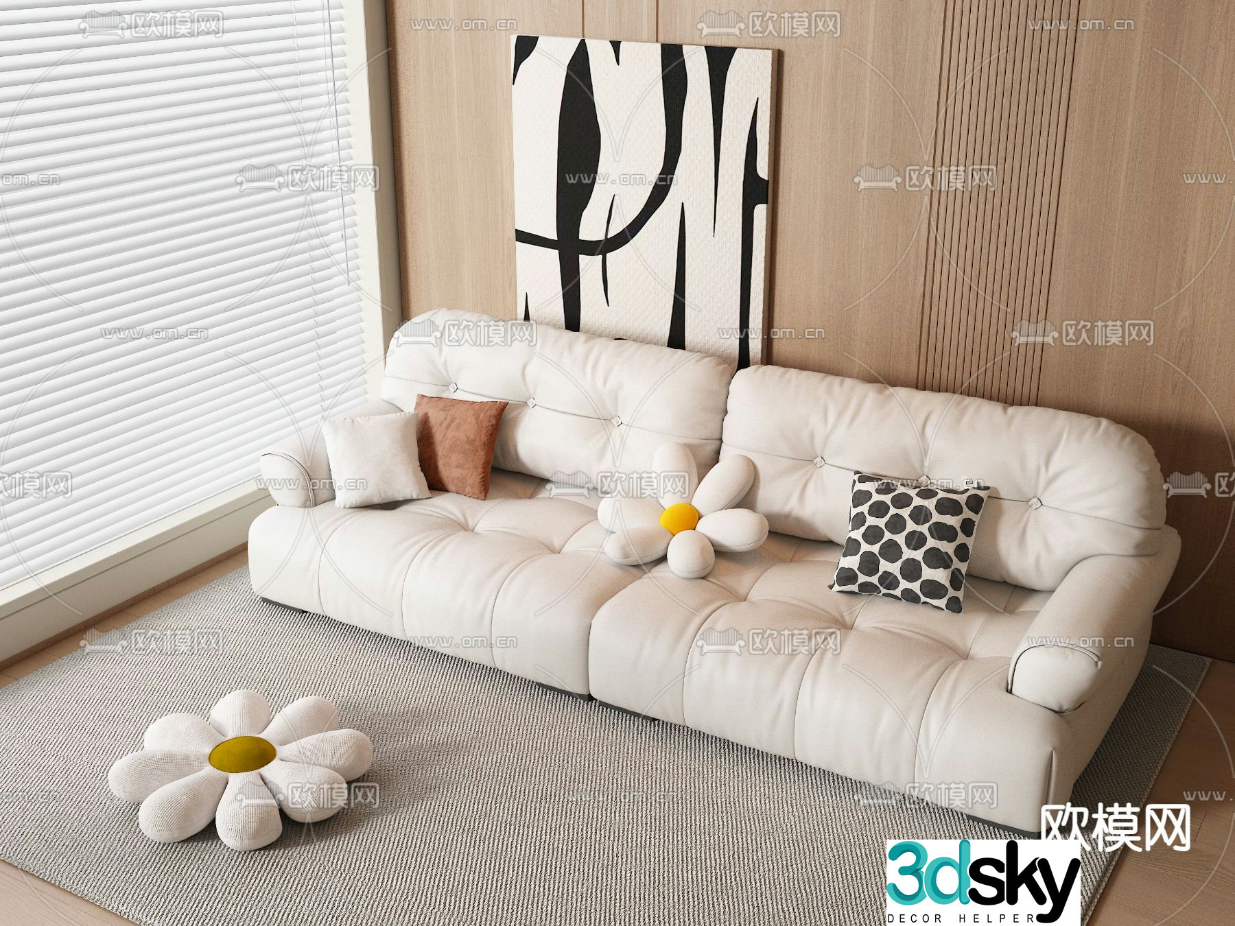 Cream style sofa double sofa 3d model