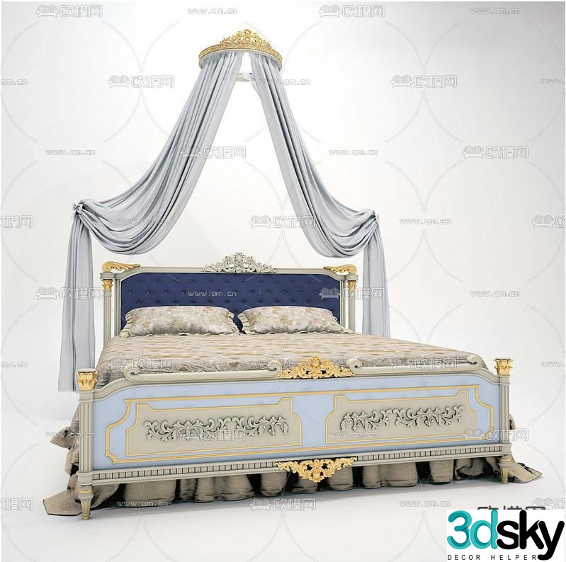 European double bed 3d model