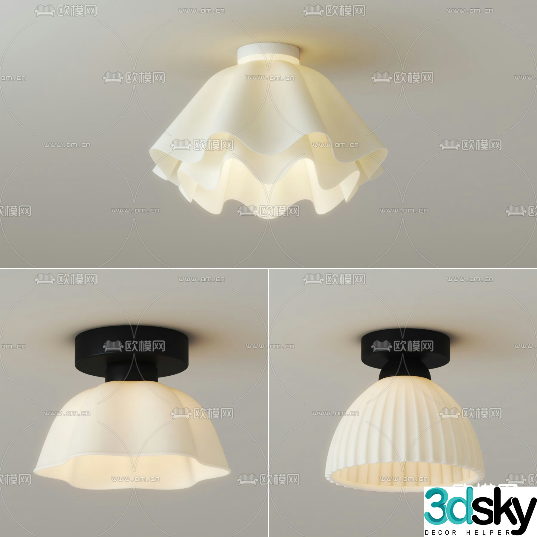 Cream style ceiling lamp flower bedroom lamp 3d model