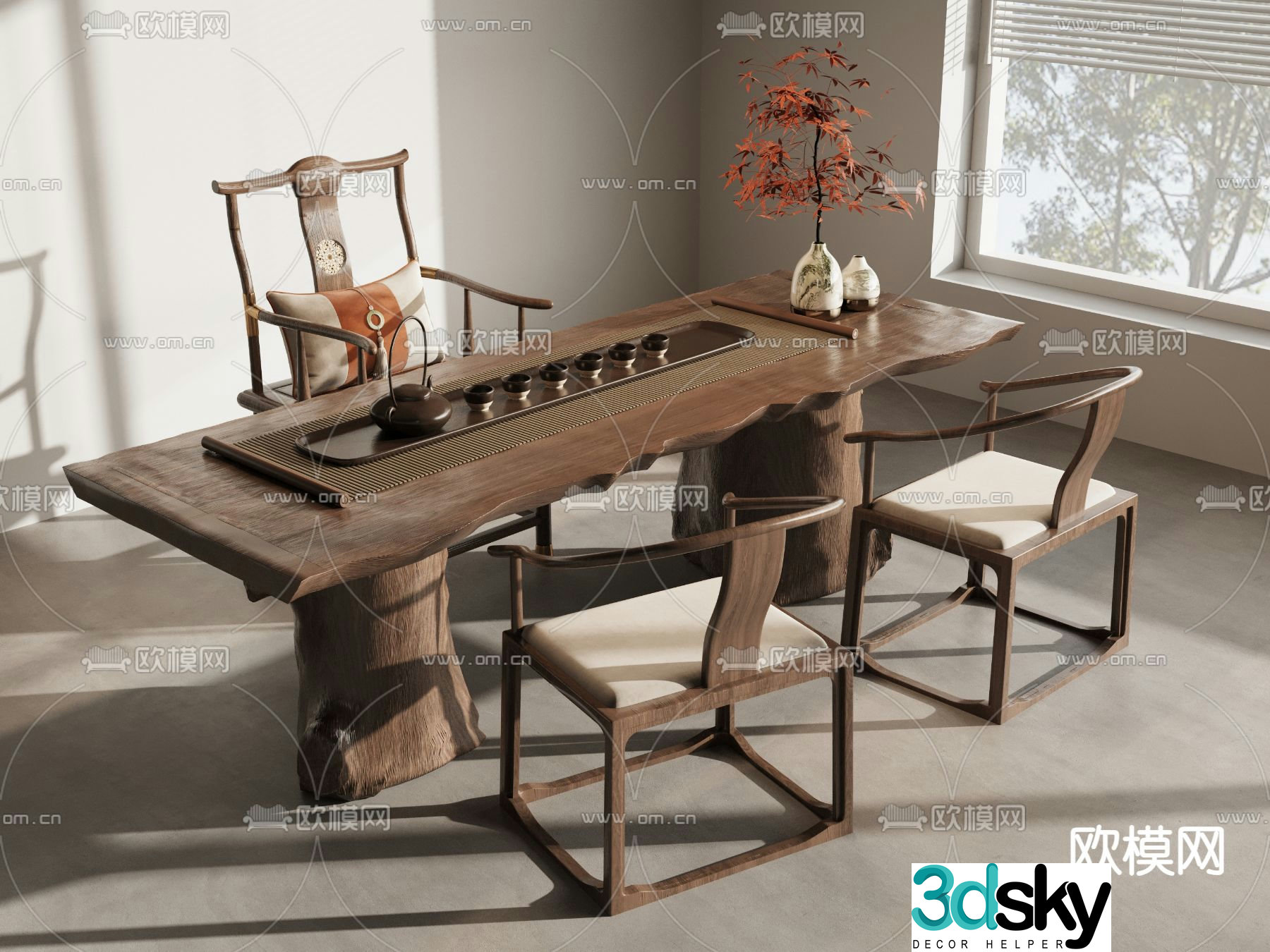 New Chinese style tea table and chairs tea table 3d model