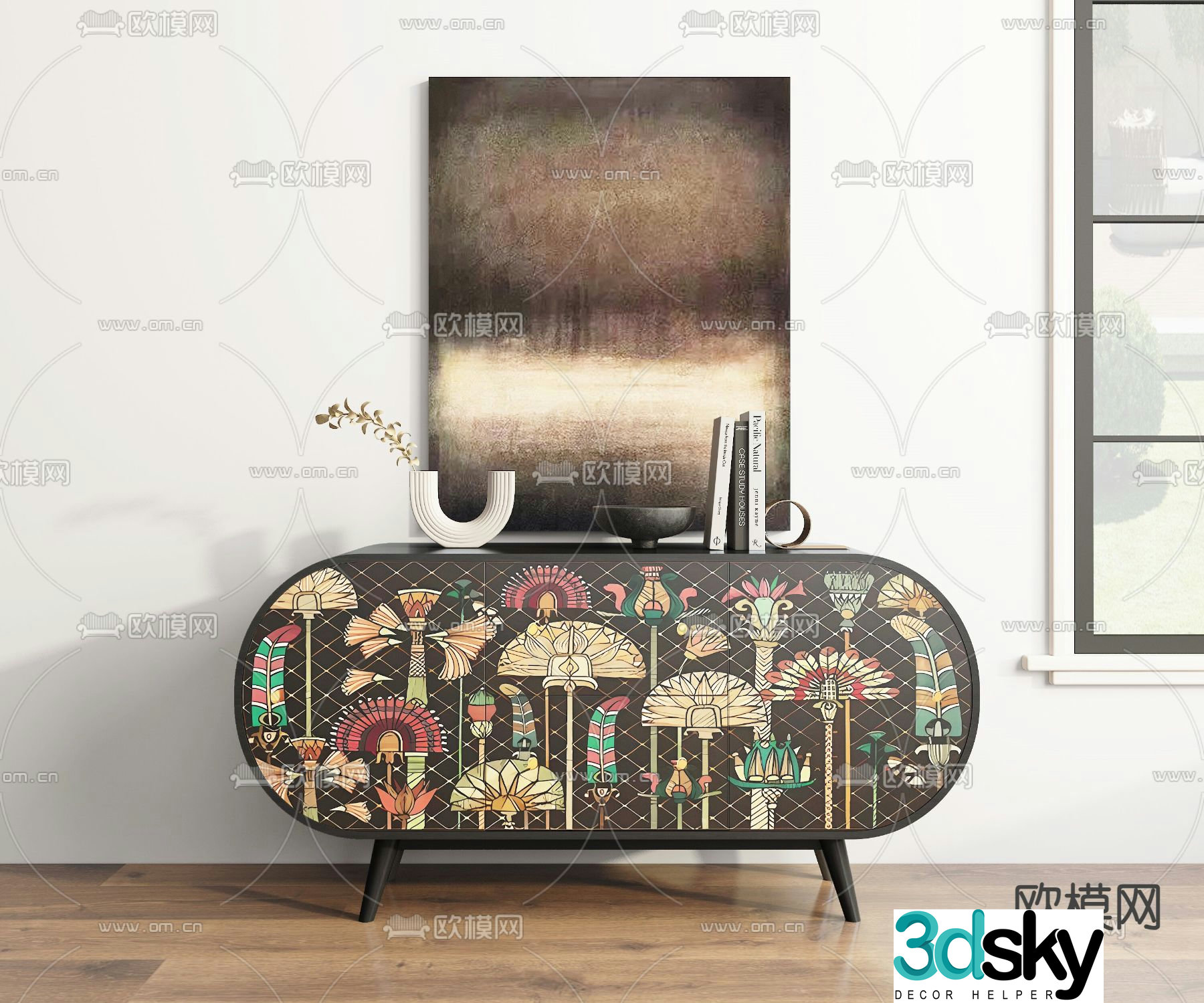 Middle-aged style end view cabinet porch cabinet side cabinet 3D model
