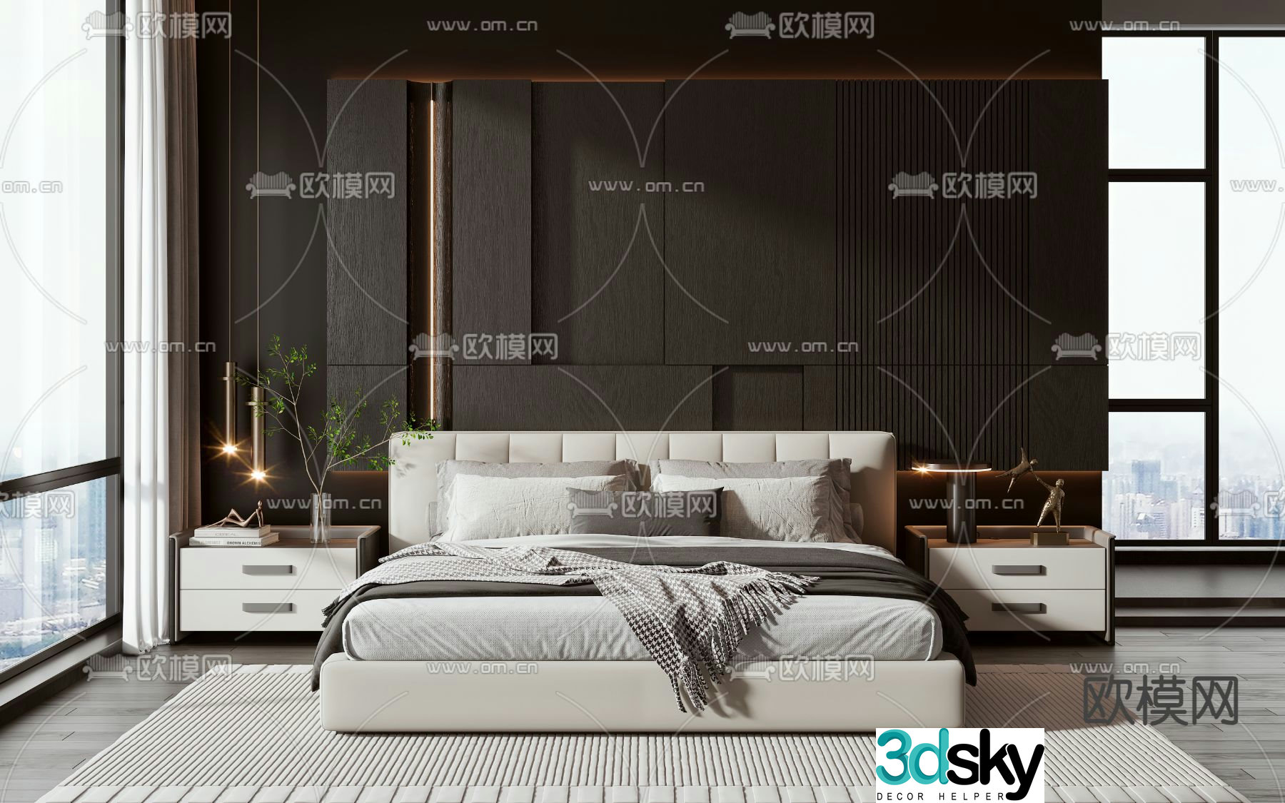 Modern double bed 3d model