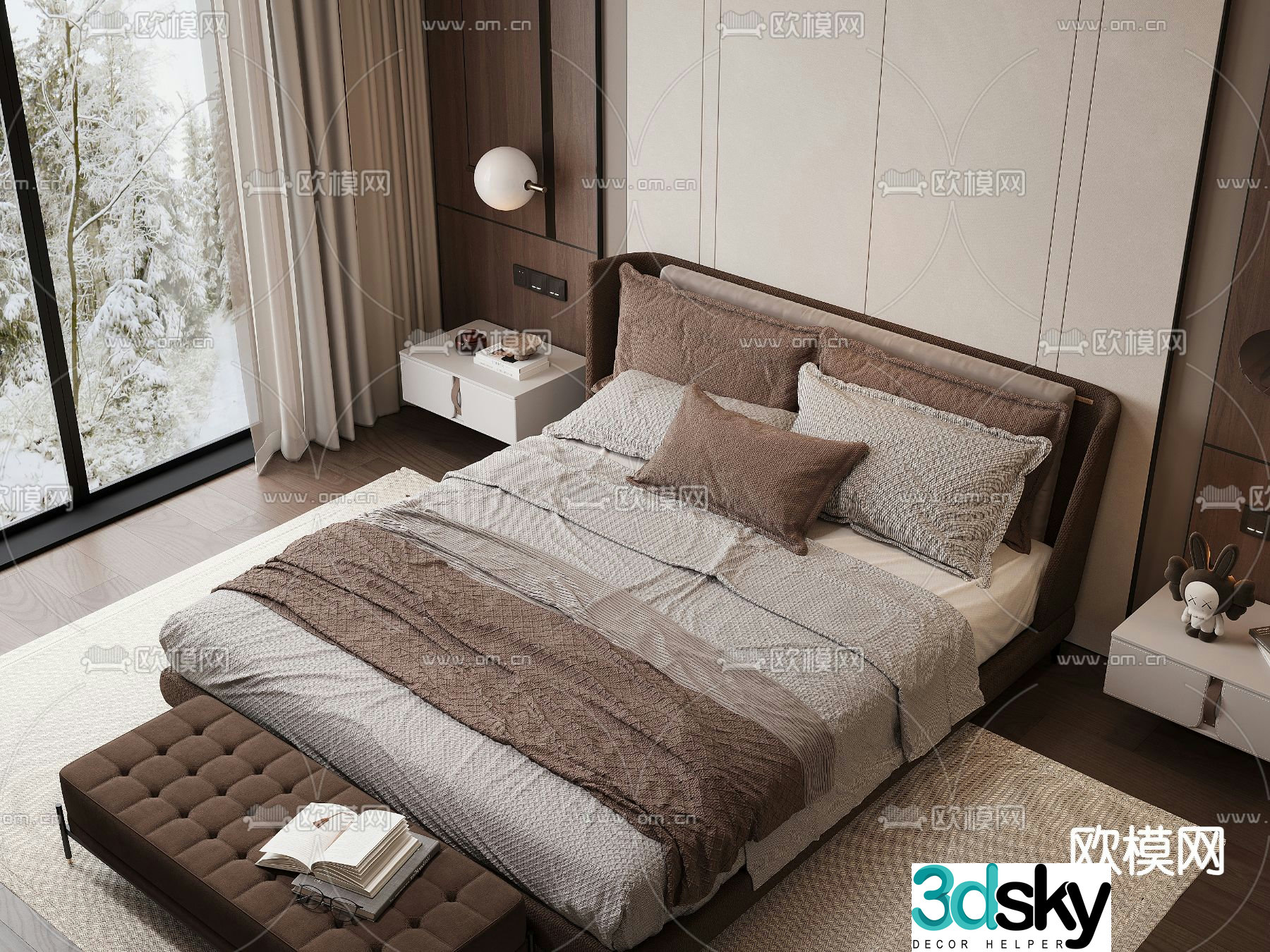 Modern double bed 3d model