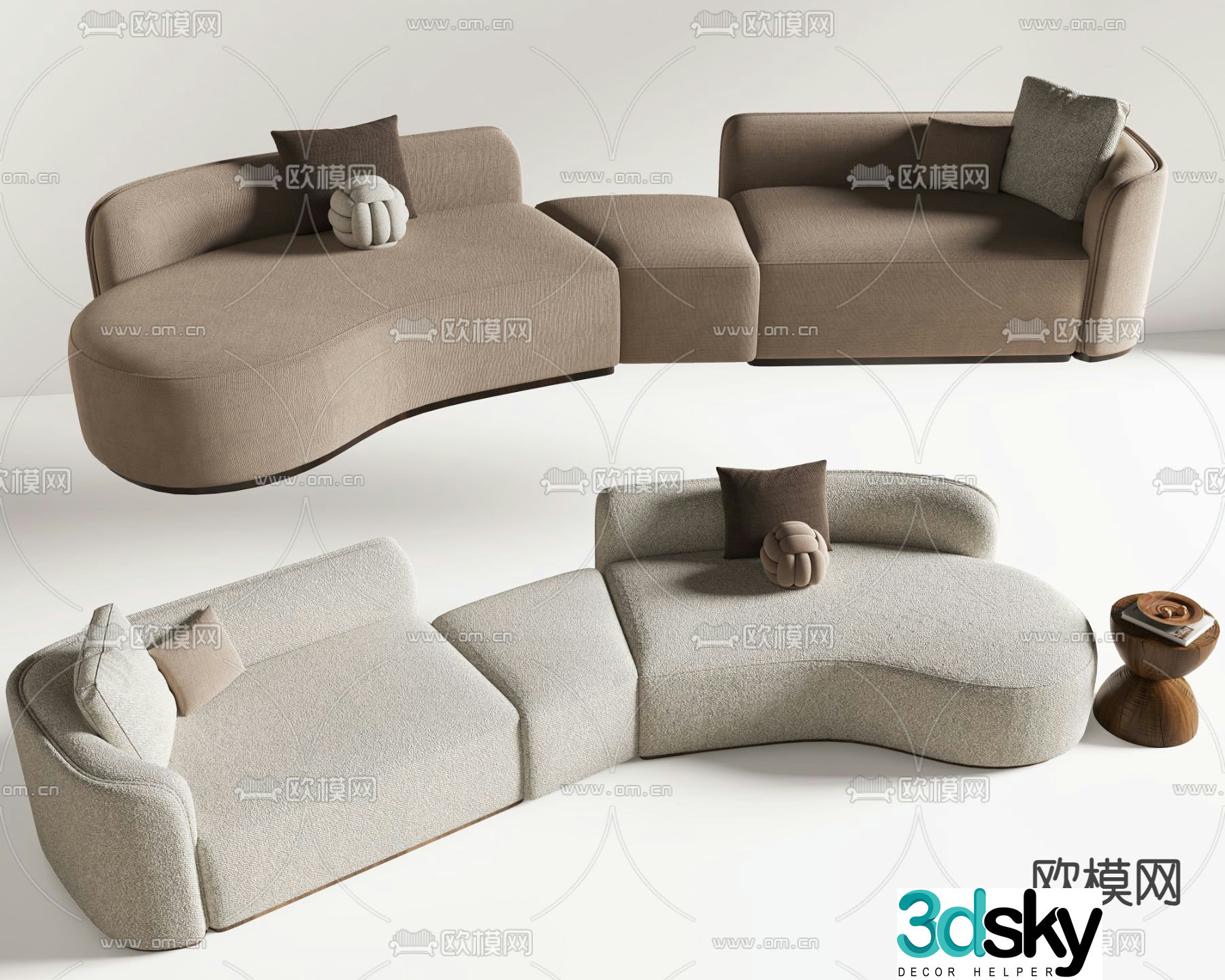 Wabi-sabi style sofa multi-person sofa curved sofa 3D model