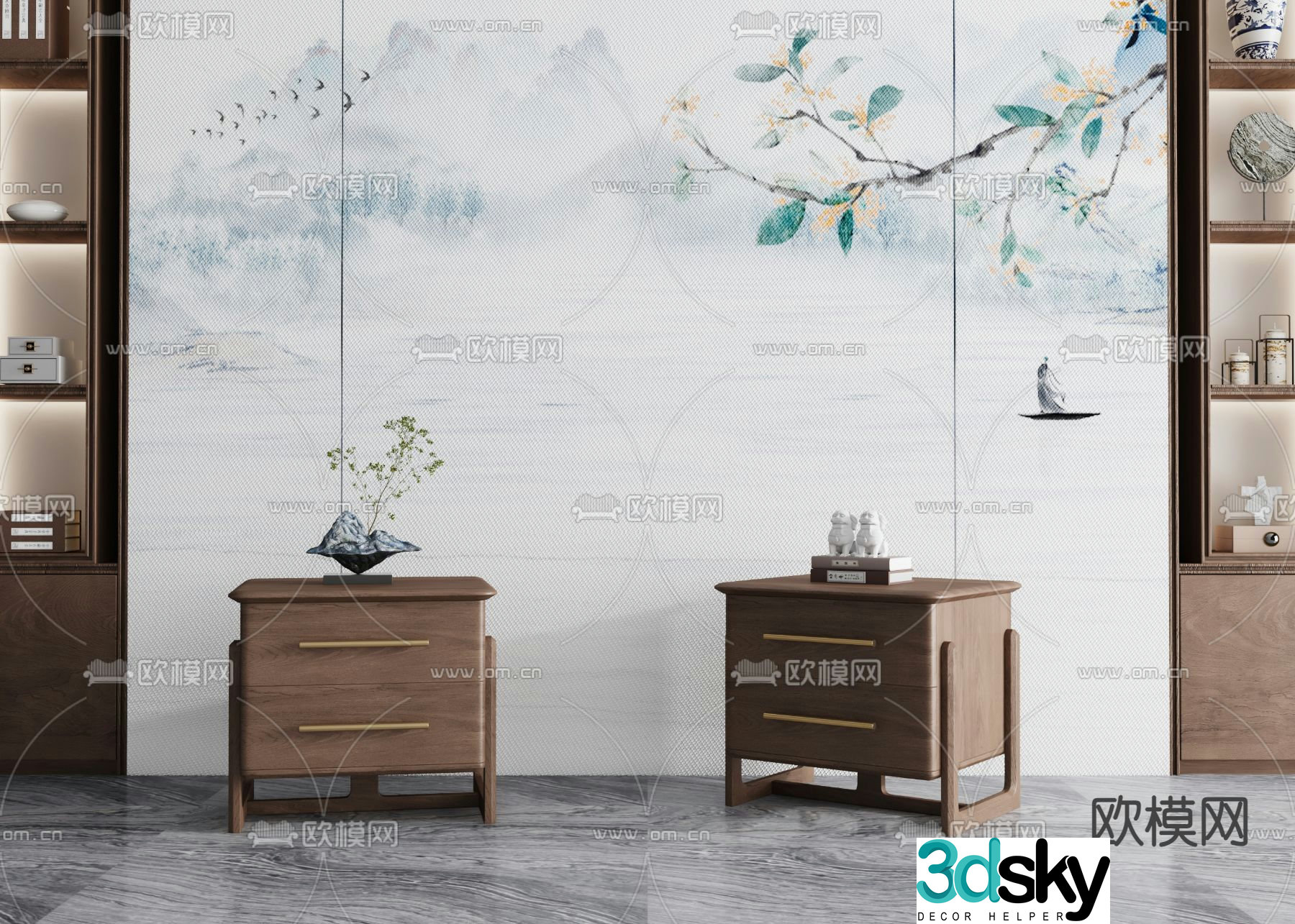 New Chinese style bedside table 3d model