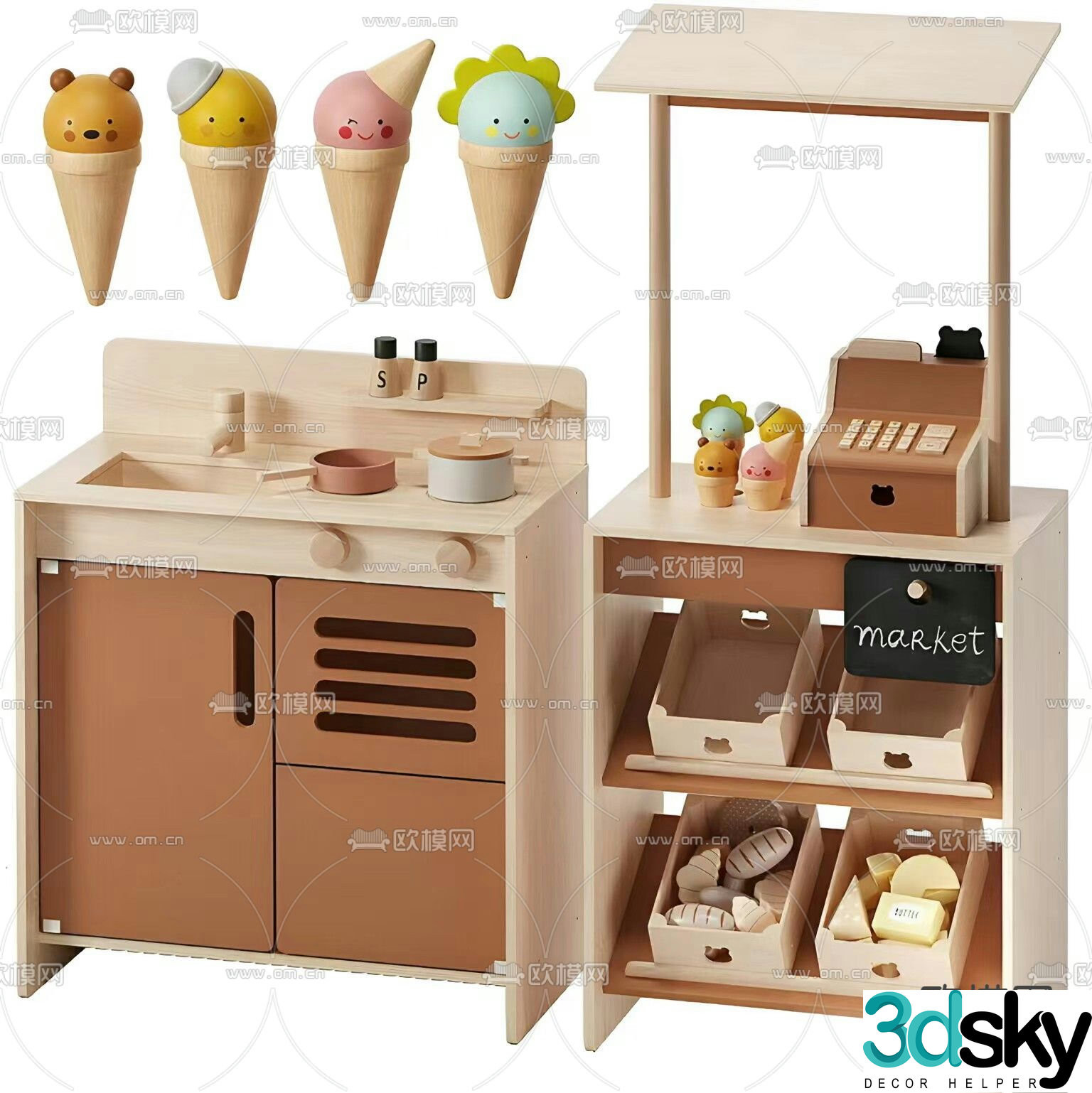 Children’s Kitchen Pretend Toys Building Block Toys 3D Model