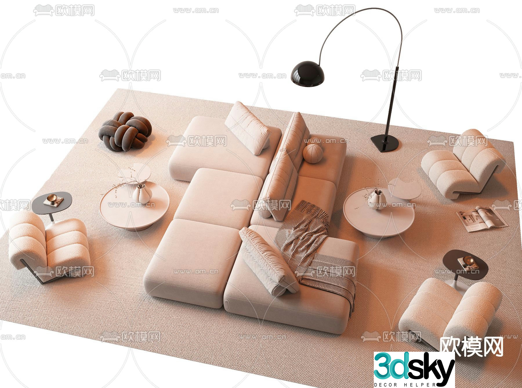 Modern backrest sofa modular sofa modular sofa 3d model
