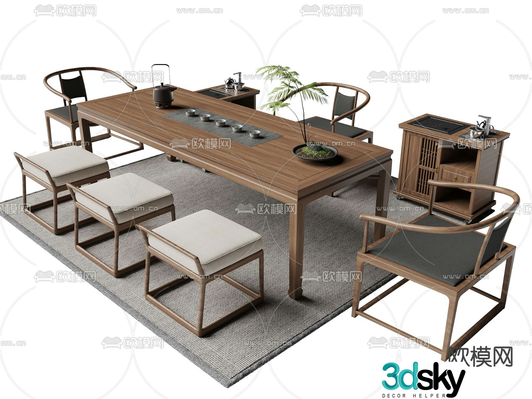 New Chinese style tea table tea table 3d model