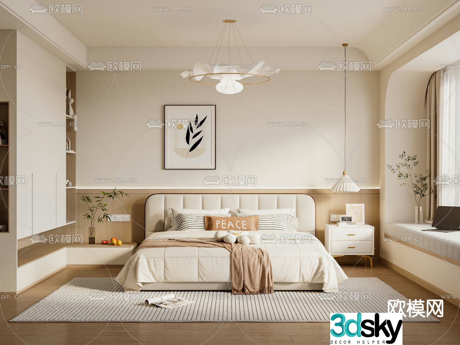 Creamy Bedroom Master Bedroom Master Room 3D Model