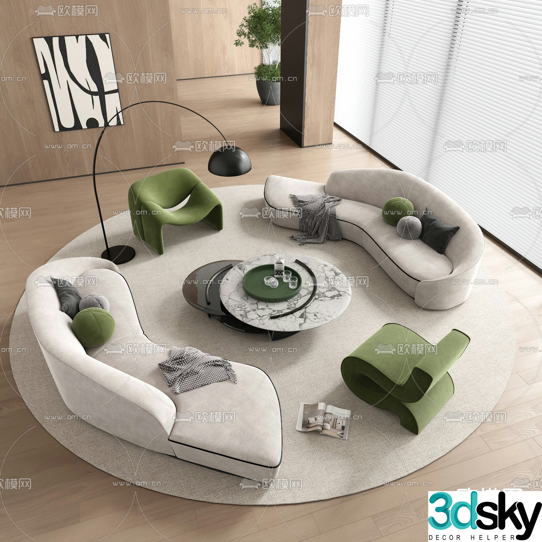 Curved sofa modular sofa 3d model
