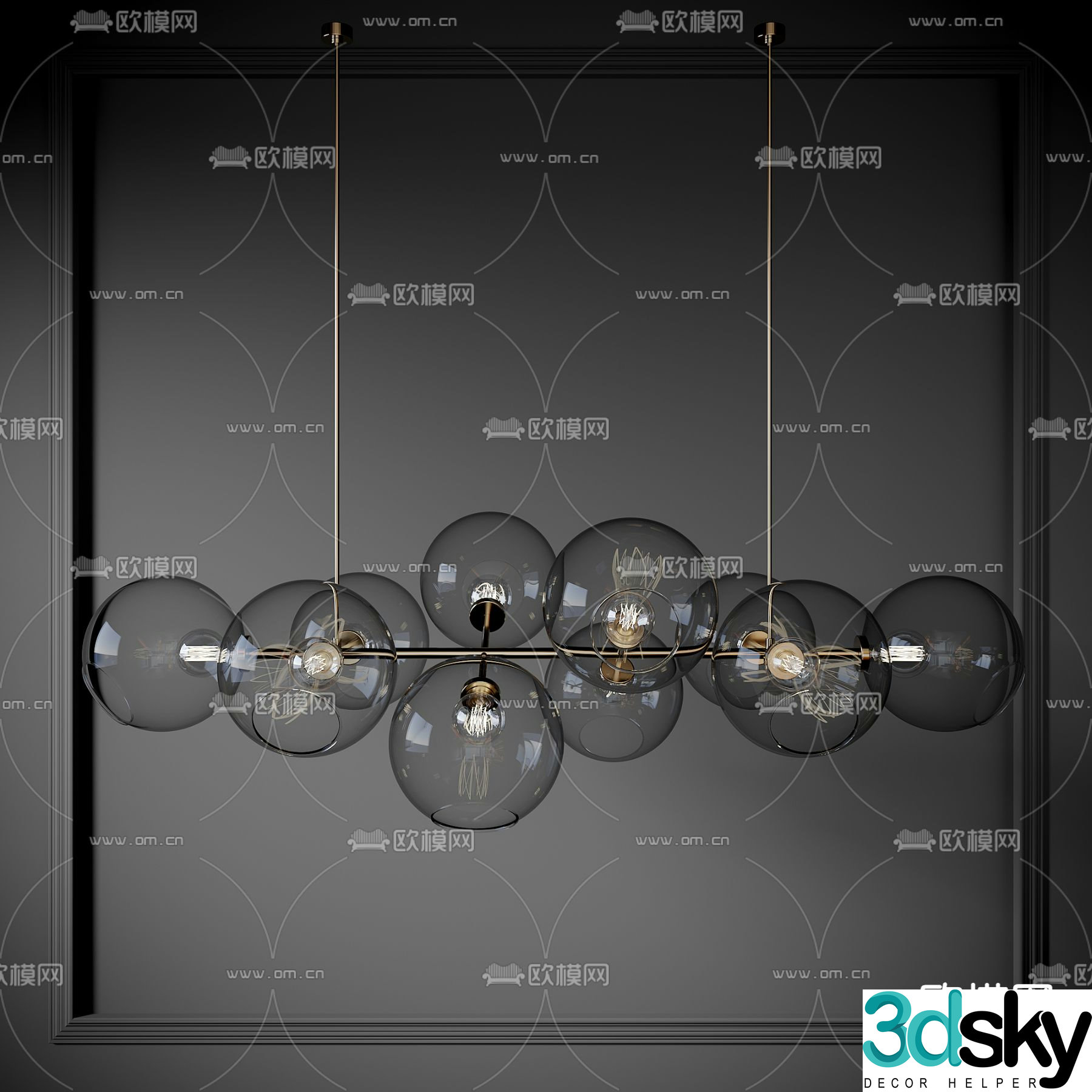 Multi-head chandelier Glass ball chandelier 3d model