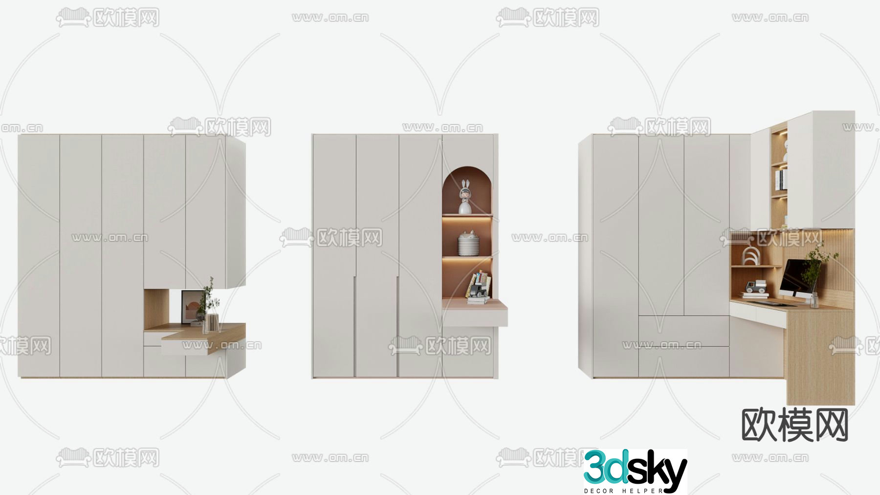 Modern wardrobe desk integrated cabinet 3d model