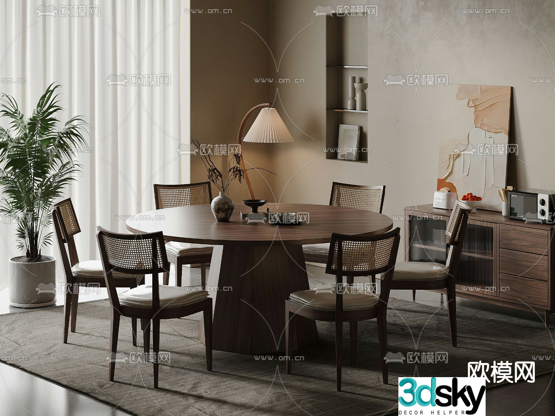 Wasabi Dining Table and Chair Round Dining Table 3D Model