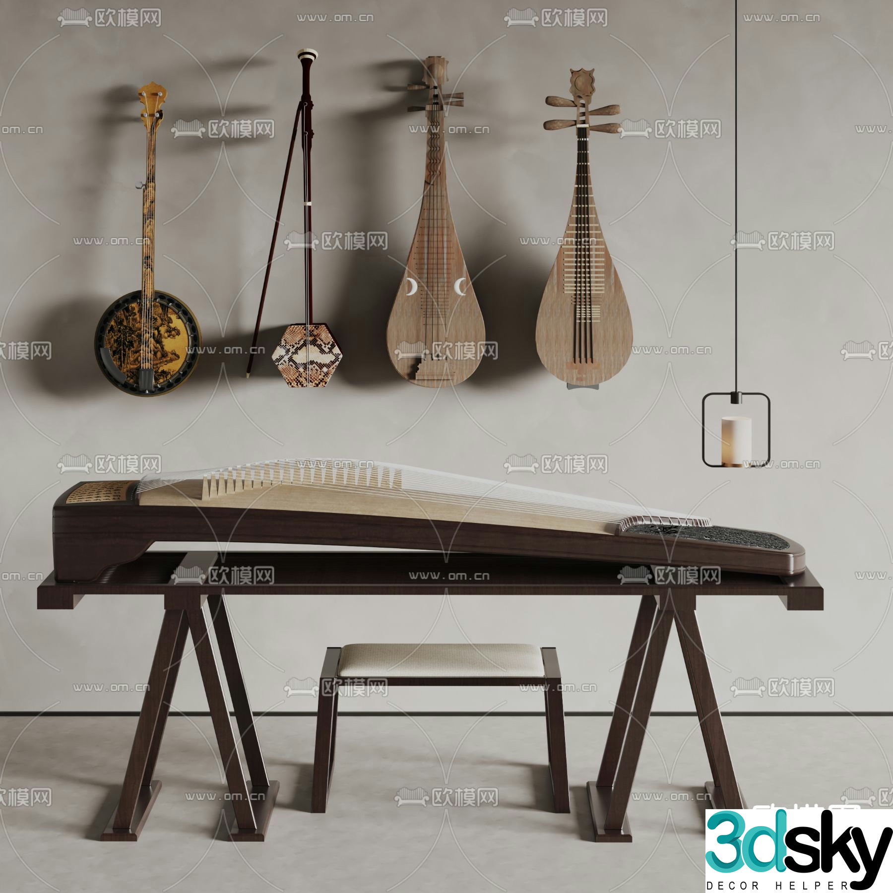 guzheng pipa guqin erhu traditional musical instrument 3d model