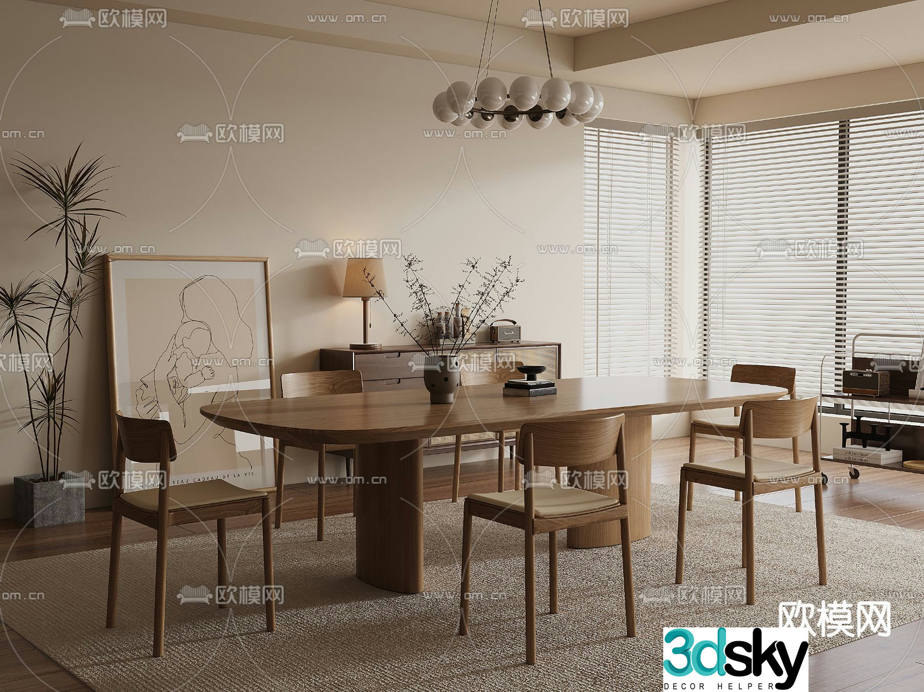 Medieval style dining table and chairs oval dining table 3d model