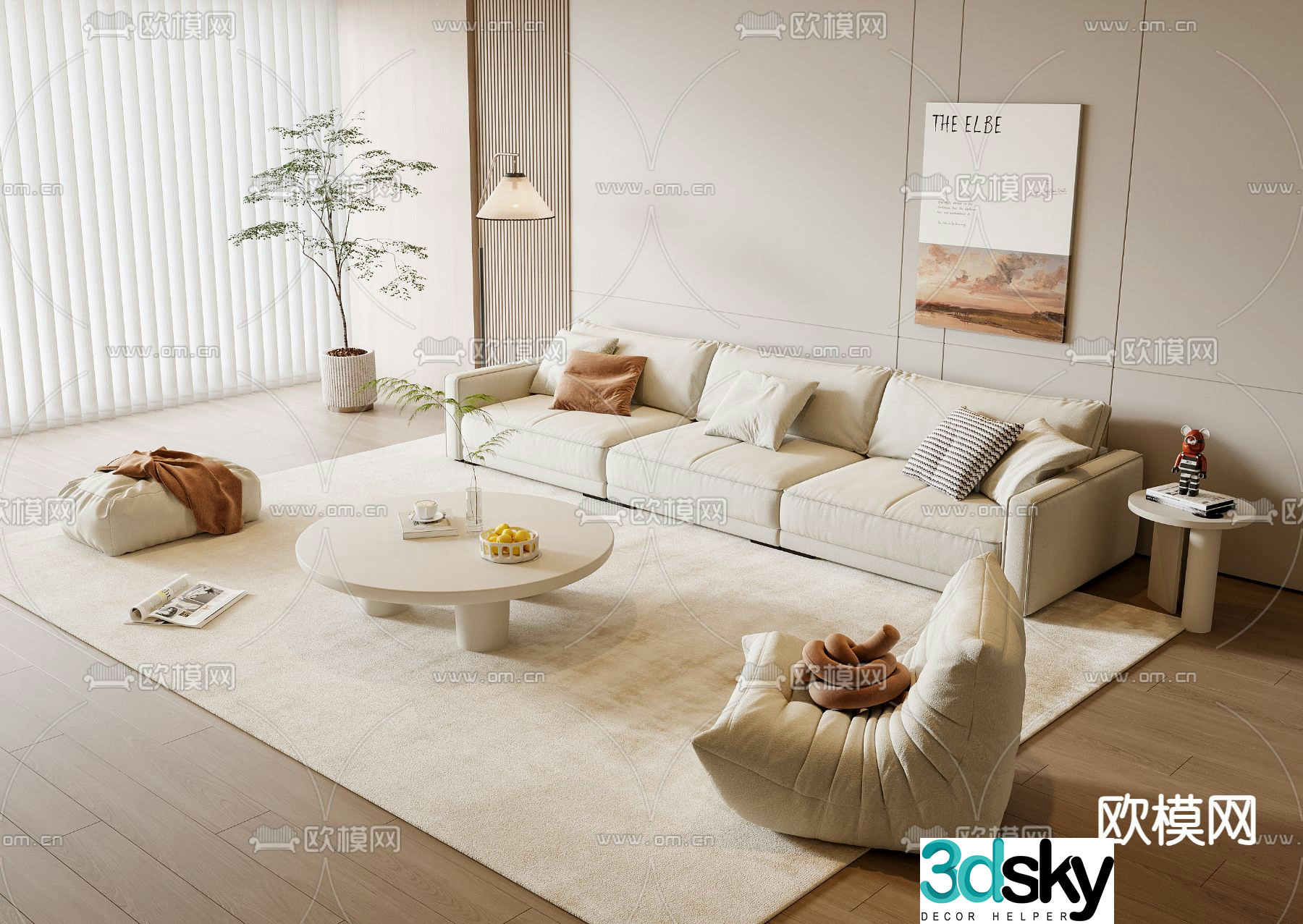 Cream style sofa modular sofa 3d model