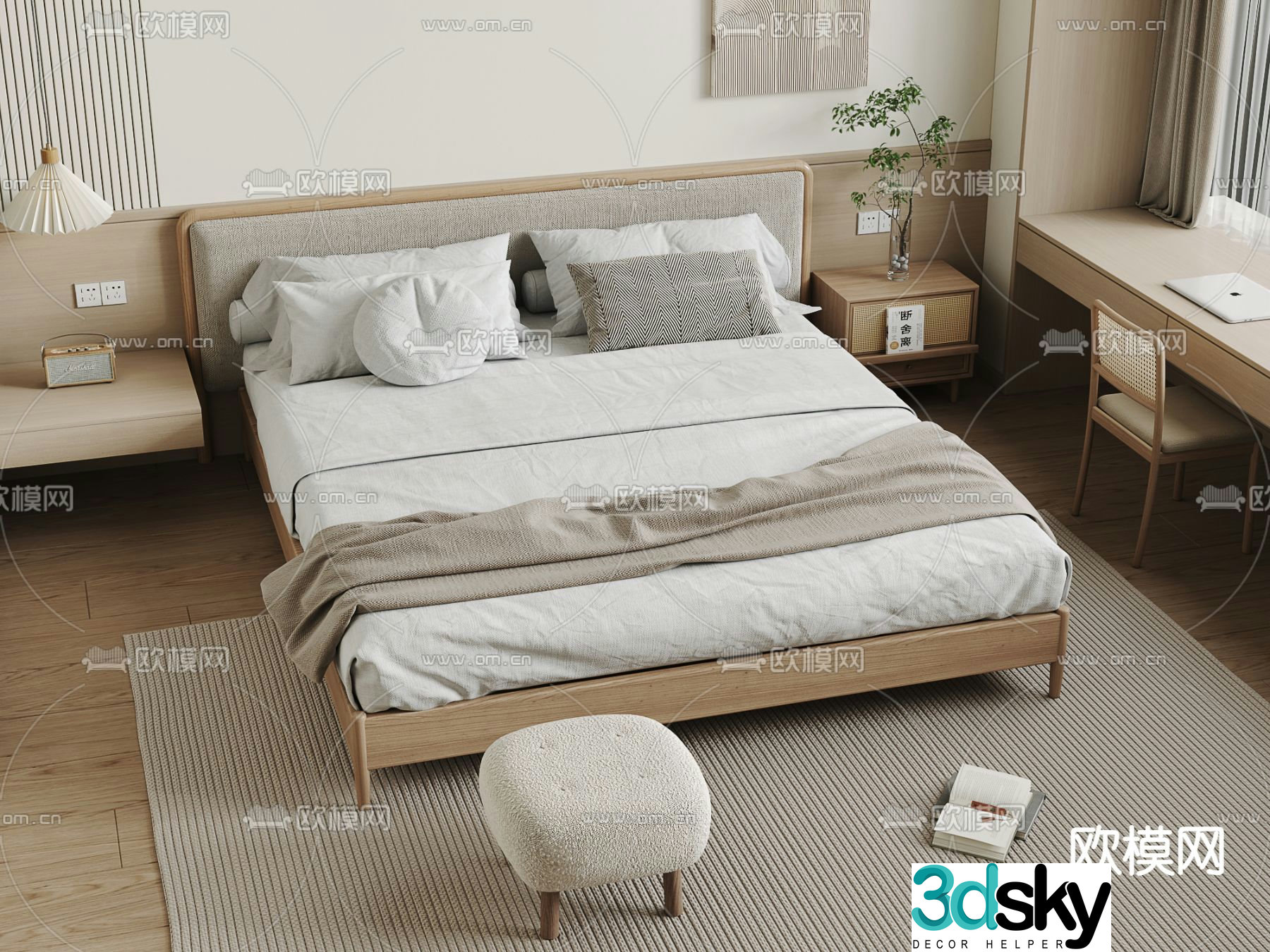 Nordic double bed 3d model