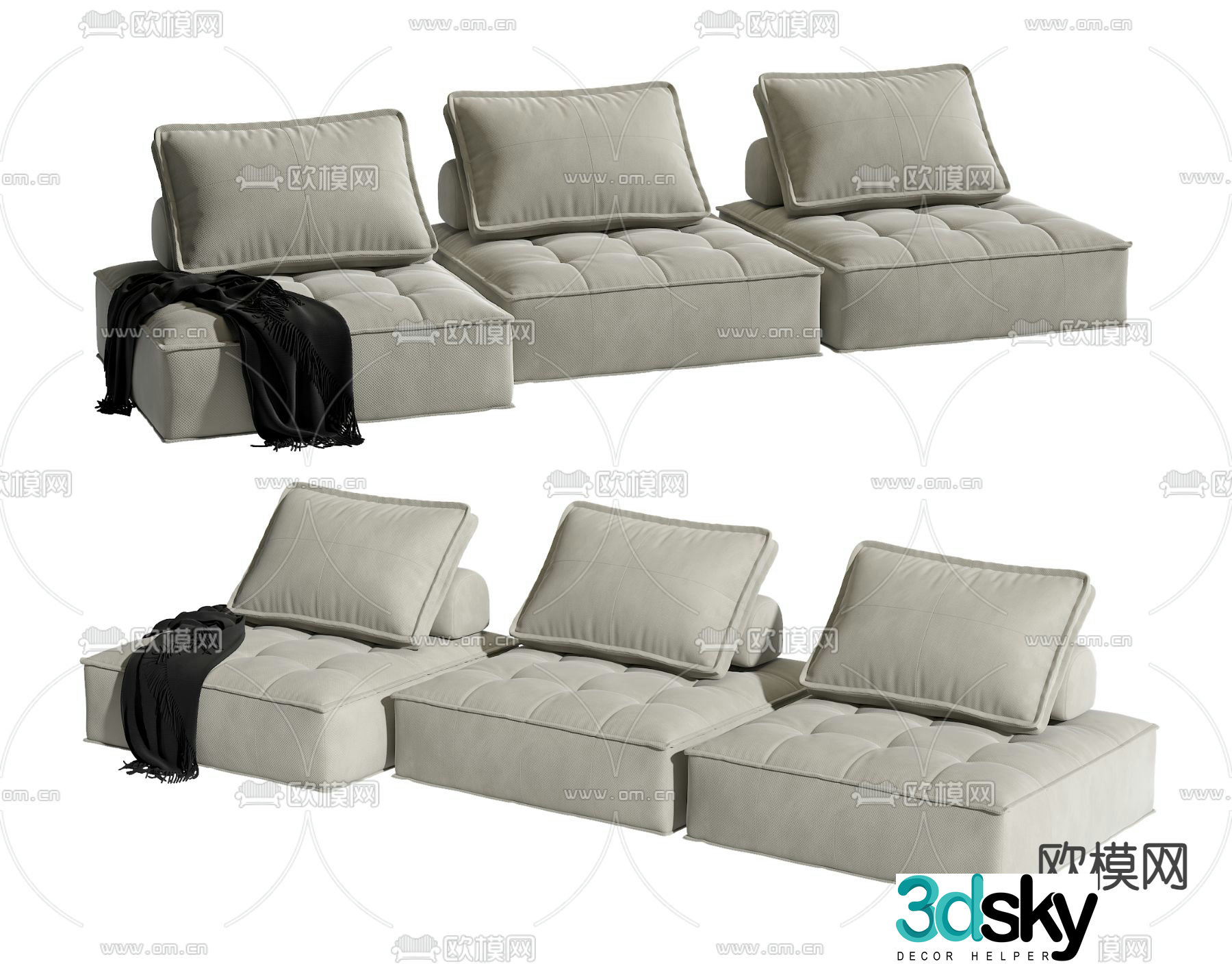 Modular sofa three-seat sofa 3d model