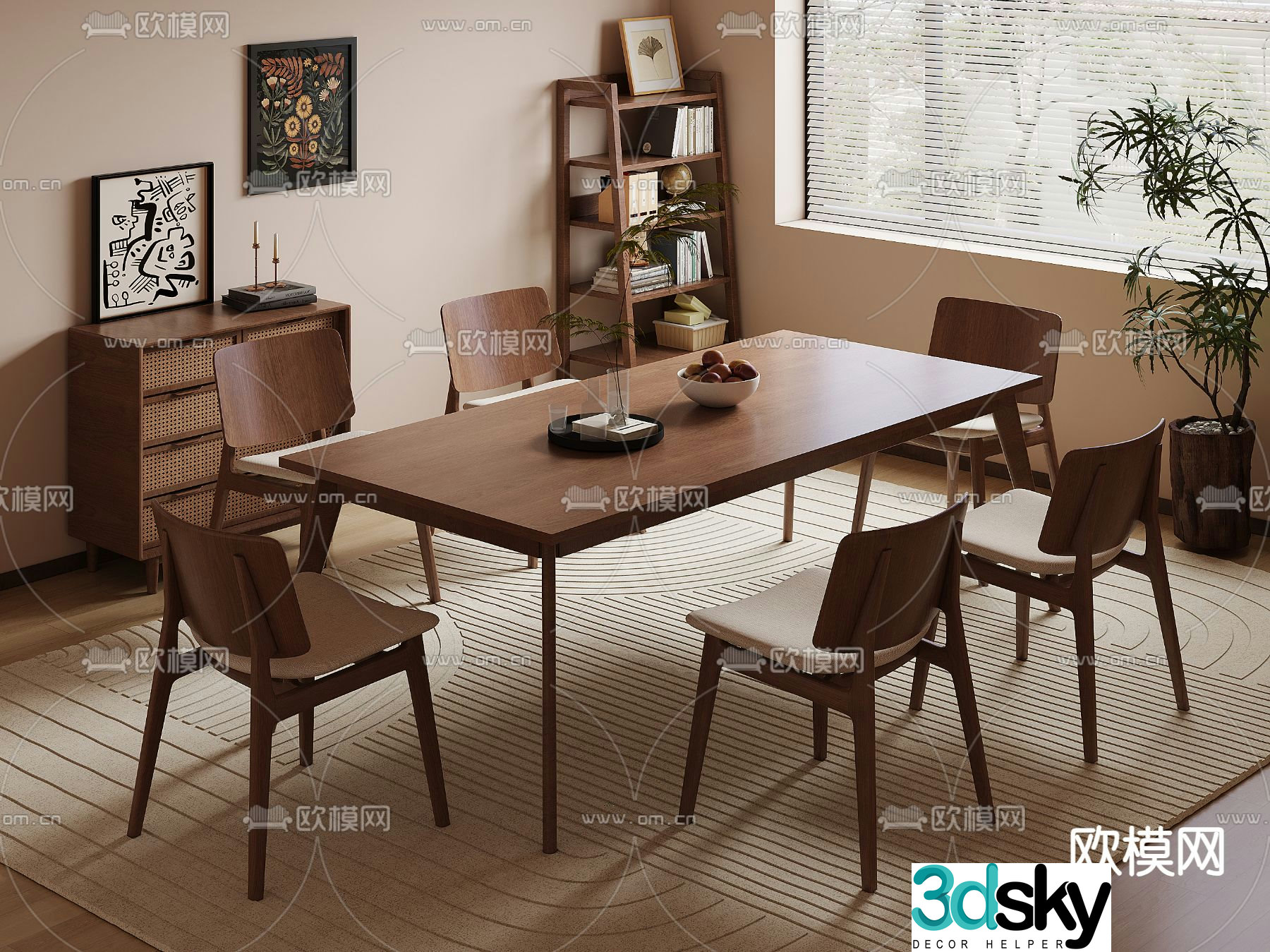Medieval style dining table and chairs bar dining table 3D model