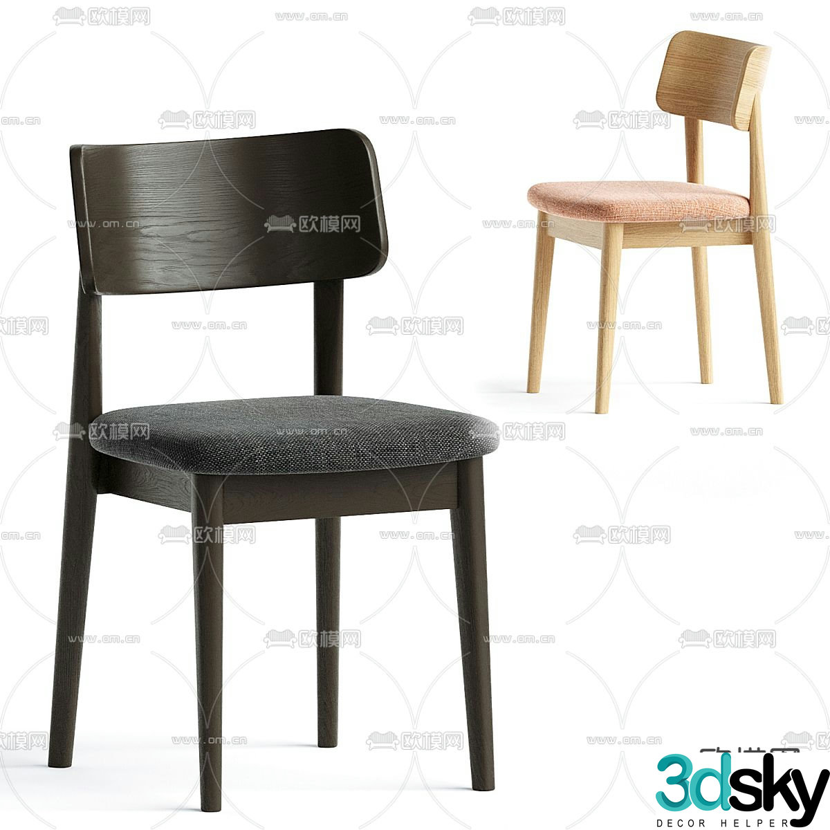 Nordic chair dining chair wooden chair 3d model